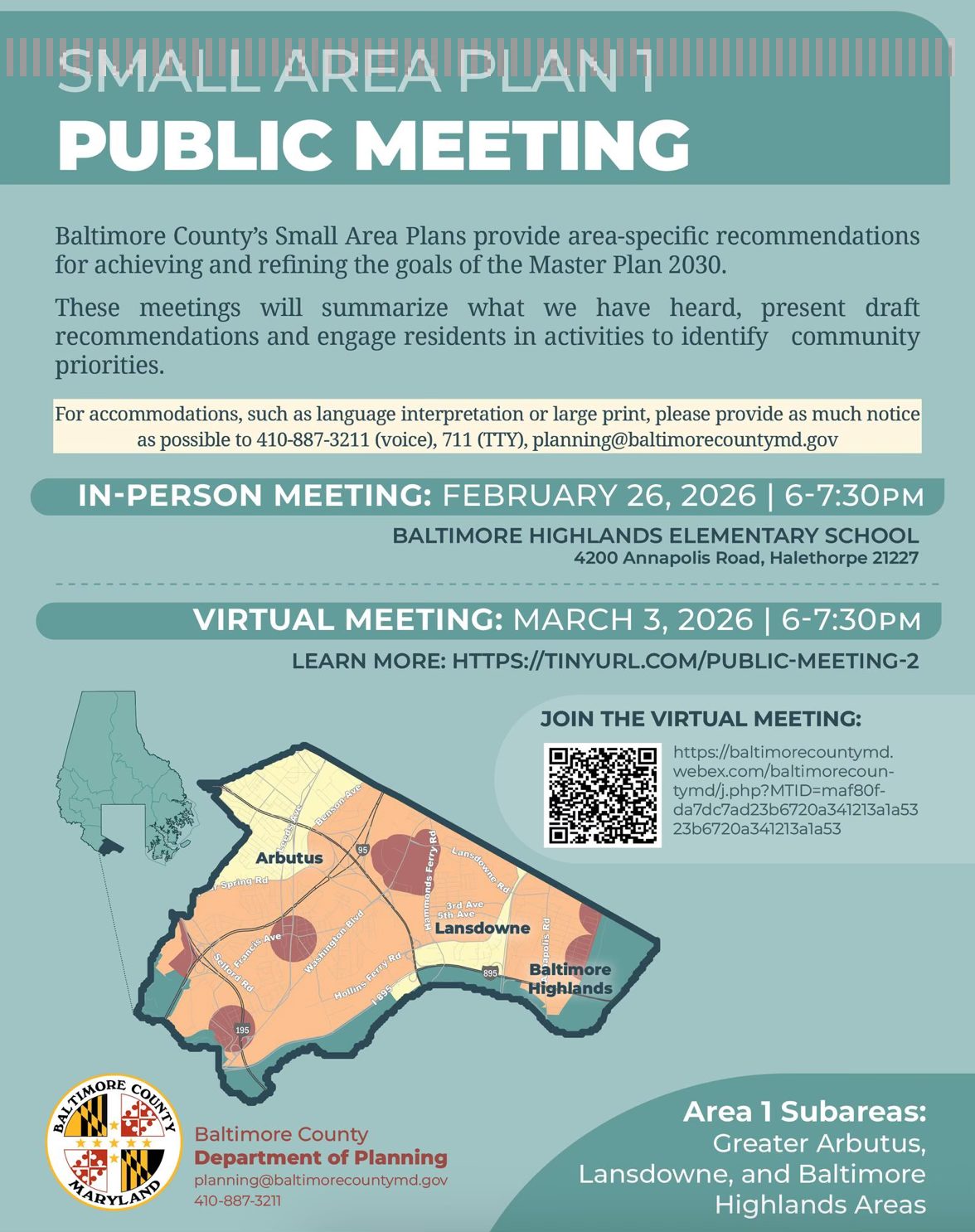 Baltimore, MD Highlands community meeting for small area plan