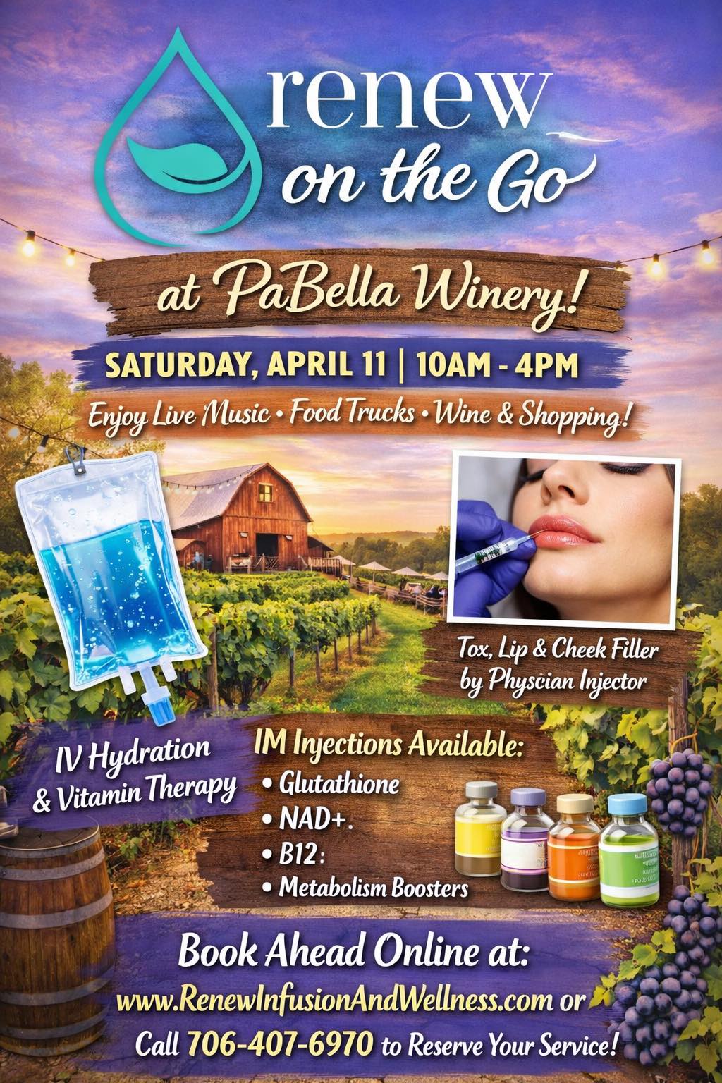 ReNew Infusion & Wellness LaGrange Services Available: 💧 IV Hydration & Vitamin Therapy 💉 Tox treatments 💋 Lip & Cheek Filler (by physician injector) ⚡ IM Injections: Glutathione, NAD+, B12 & metabolism boosters