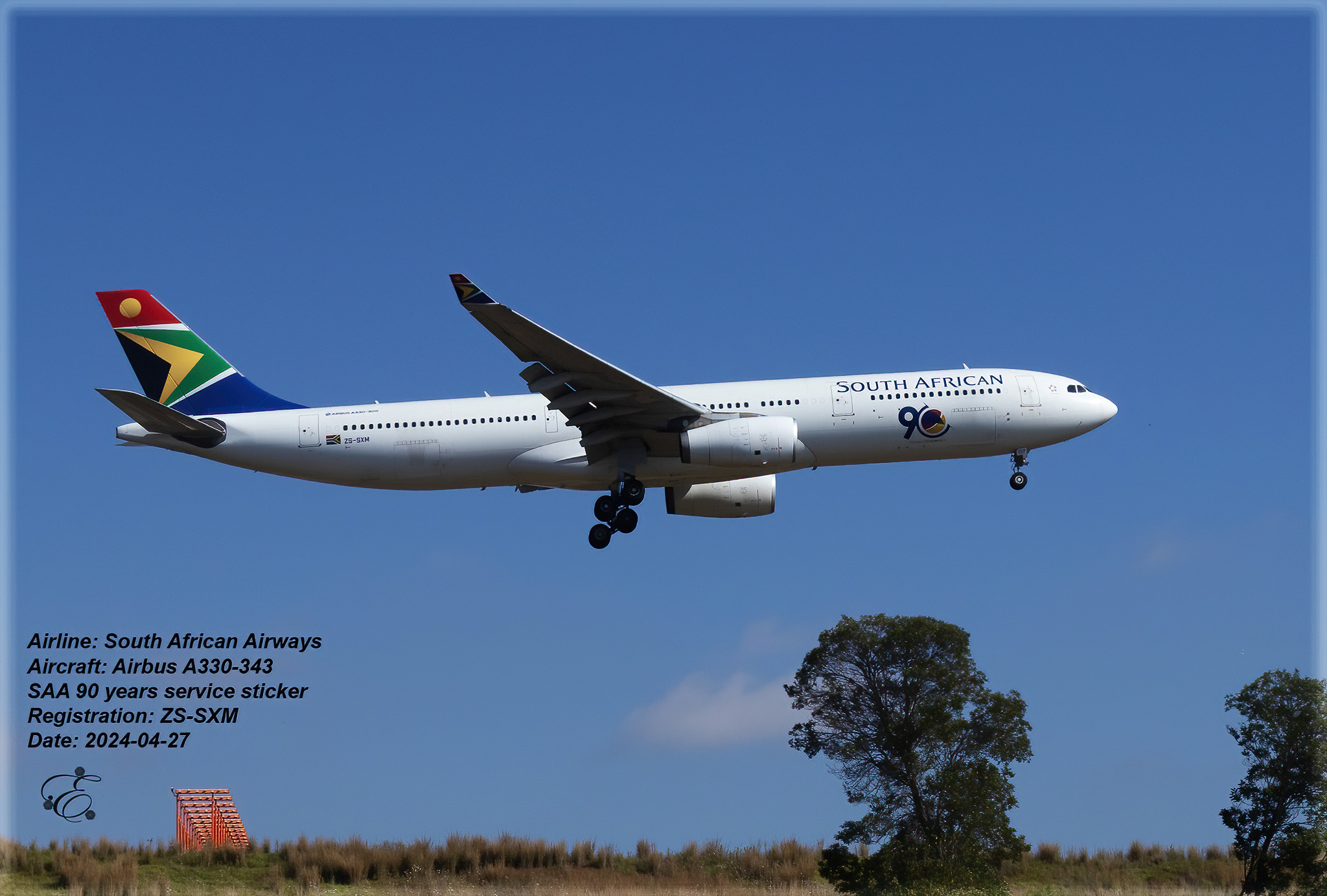 SAA A-330 with 90 years sticker at OR Tambo International Airport