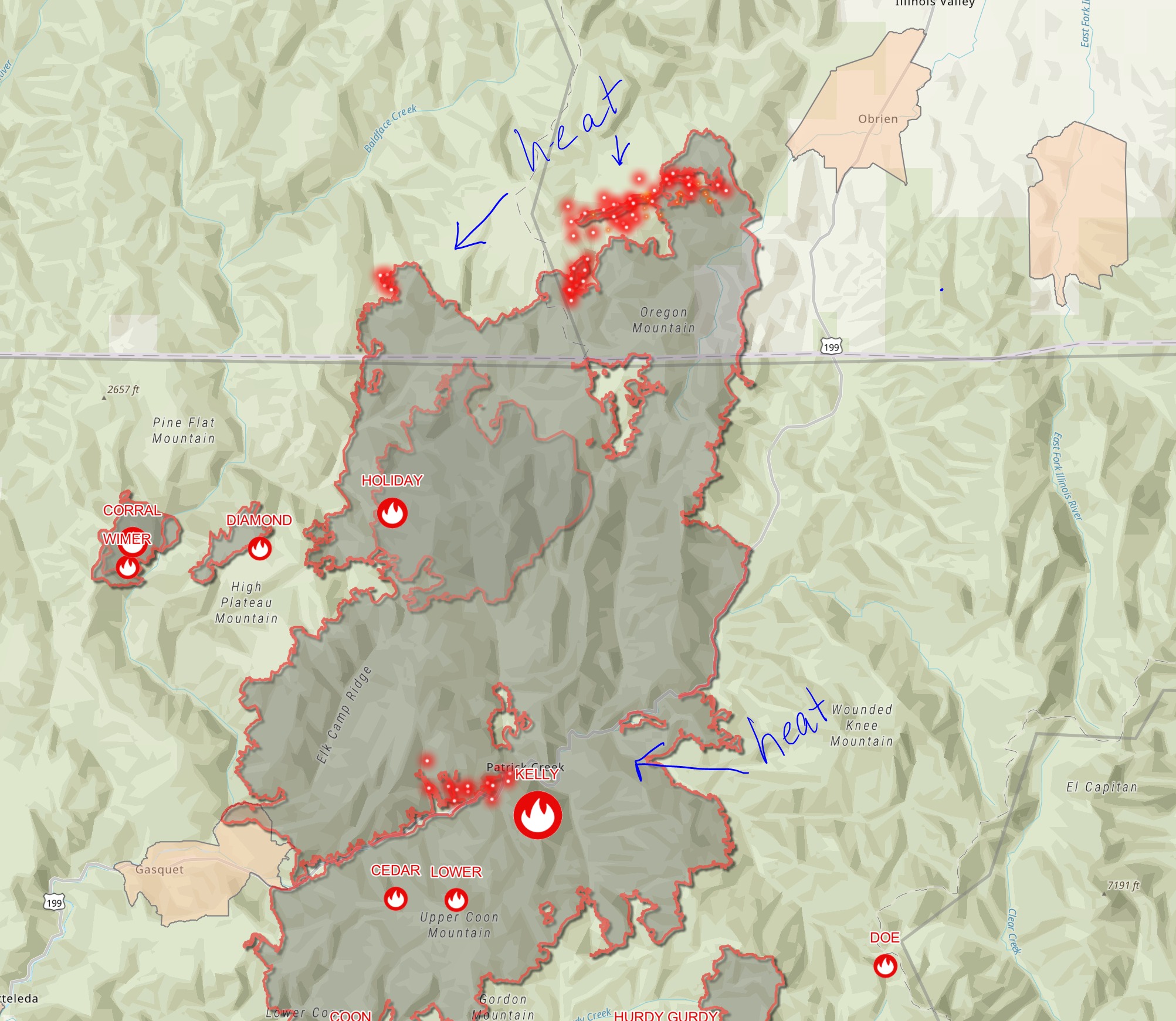 み　 8/3 - The new fire growth overnight in the Mill Creek area near