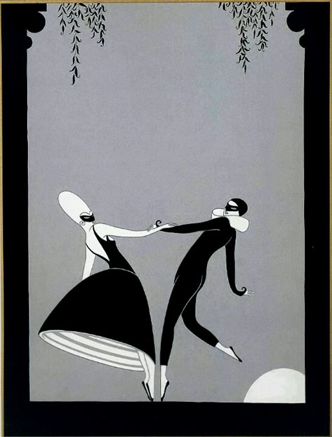 Vintage Erte art deco serigraph print 'Symphony in Black'