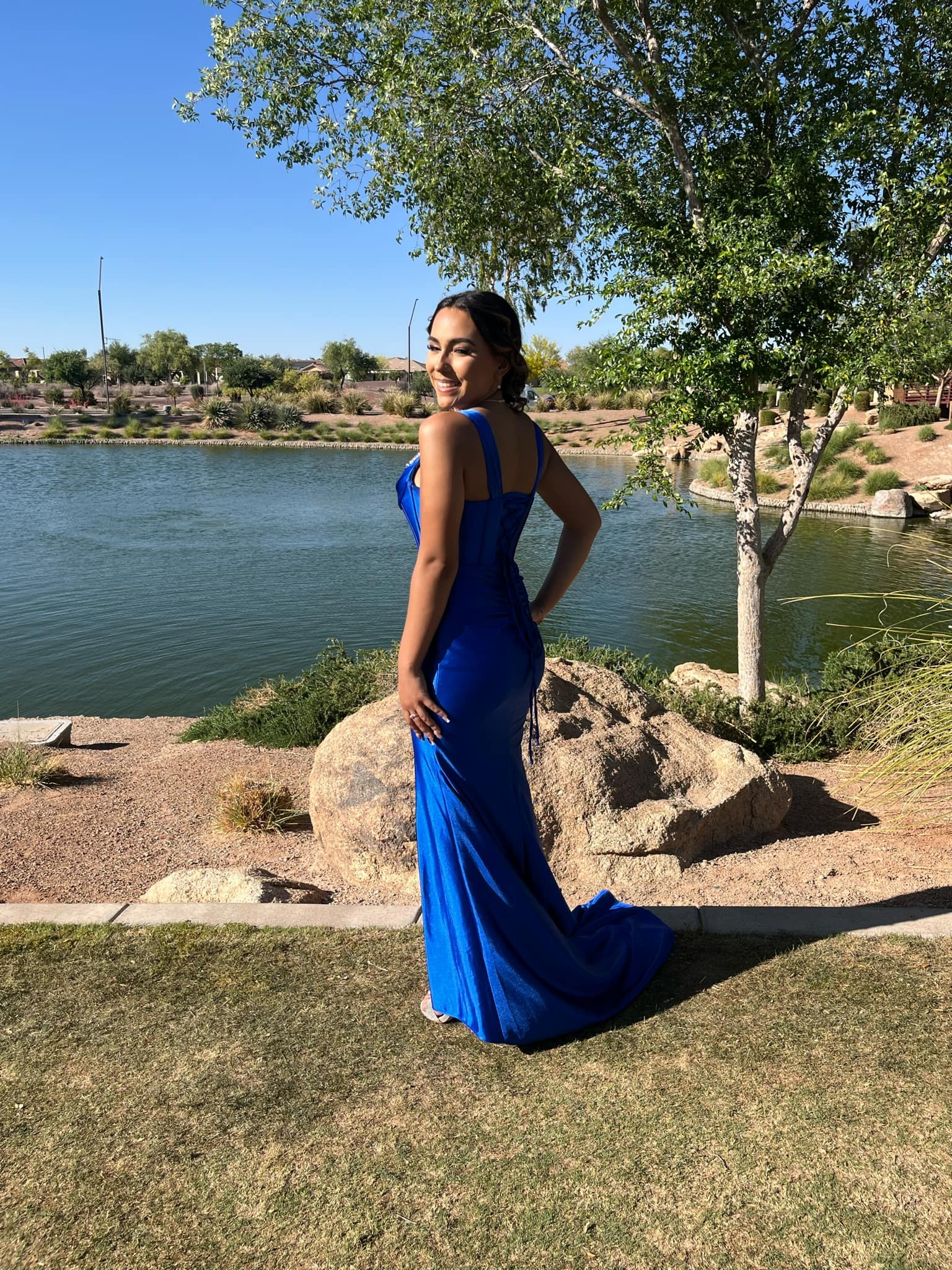open lace back dress Dark Green Satin Beaded Mermaid Prom Dresses, MP847