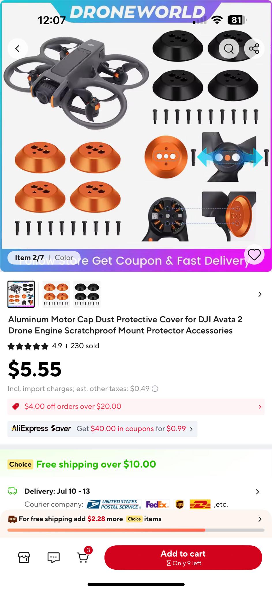 Accessoire Drone étanche Léger Avata Lot De 4 Capuchons Moteur Aluminium Pour DJI Avata 2 - Protection Eau Et Poussière - Orange Capuchons Moteur Drone Capuchons Moteur DJI Avata 2