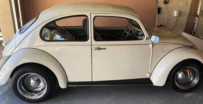New white wheels installed on vintage Volkswagen