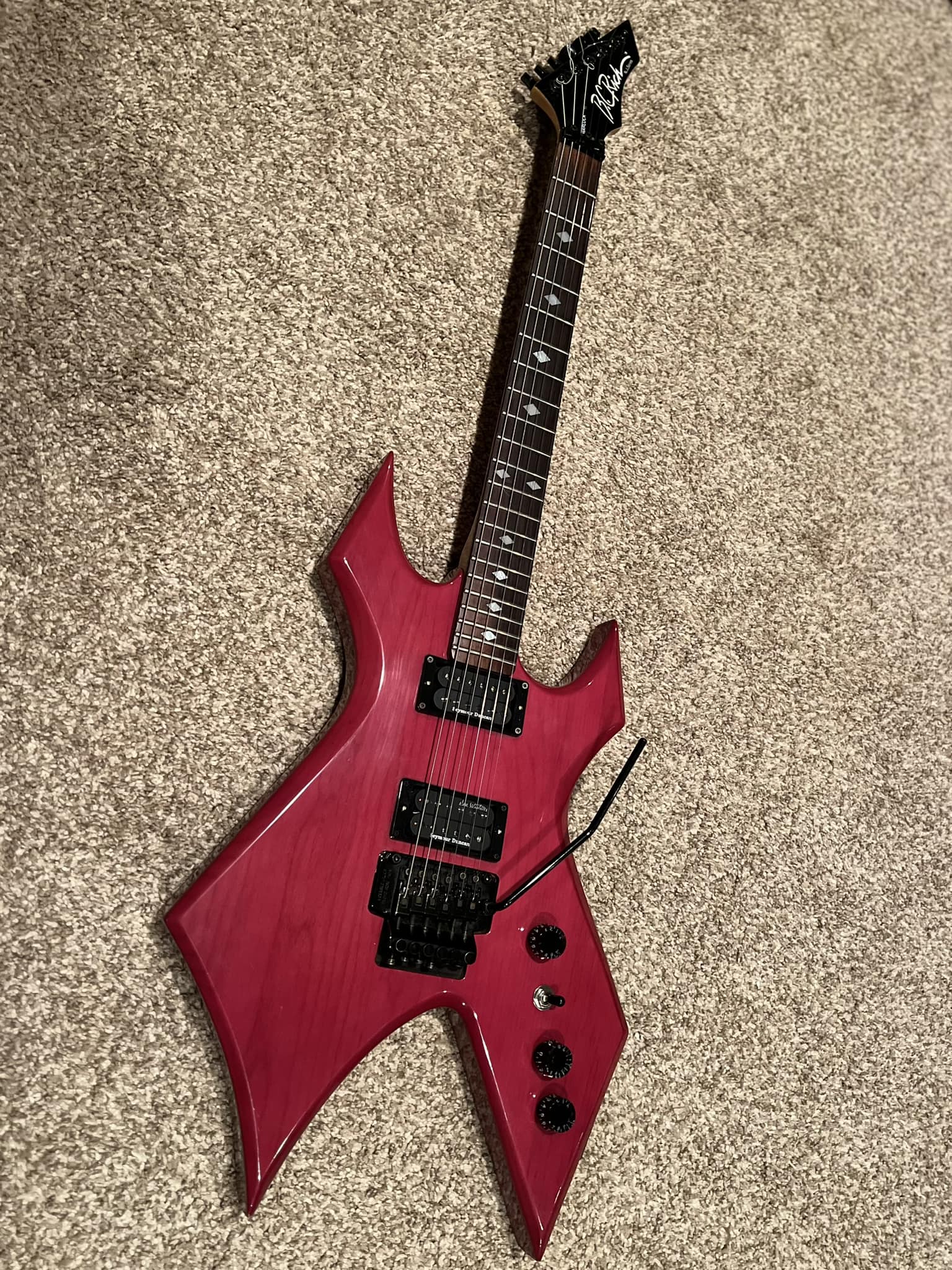 Refinished Samick Warlock guitar with custom artwork and hardware