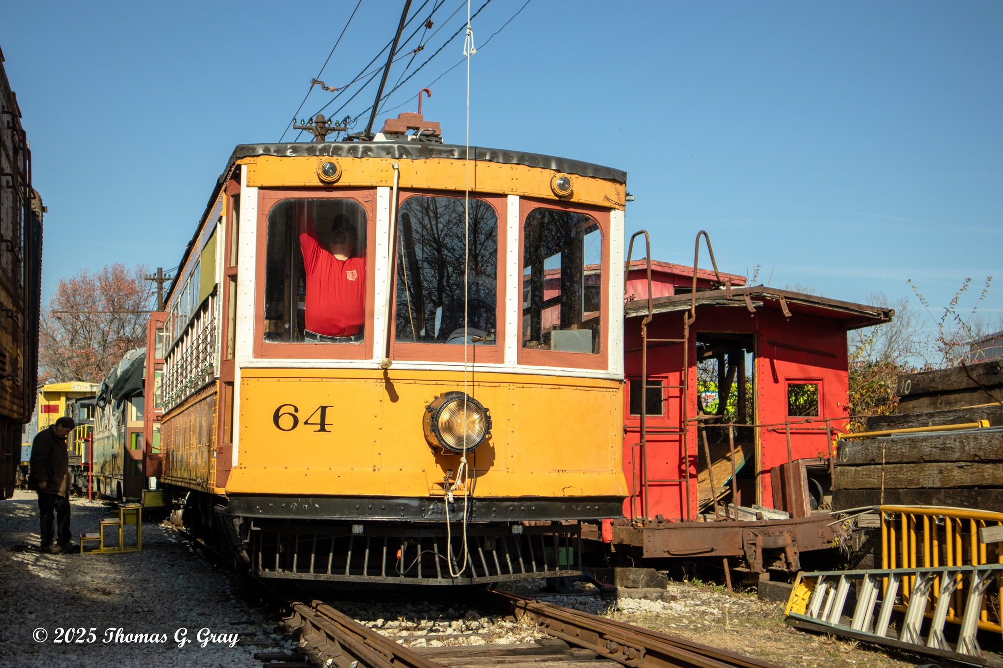 Trolley cars 64 and 450 in Worthington, Ohio