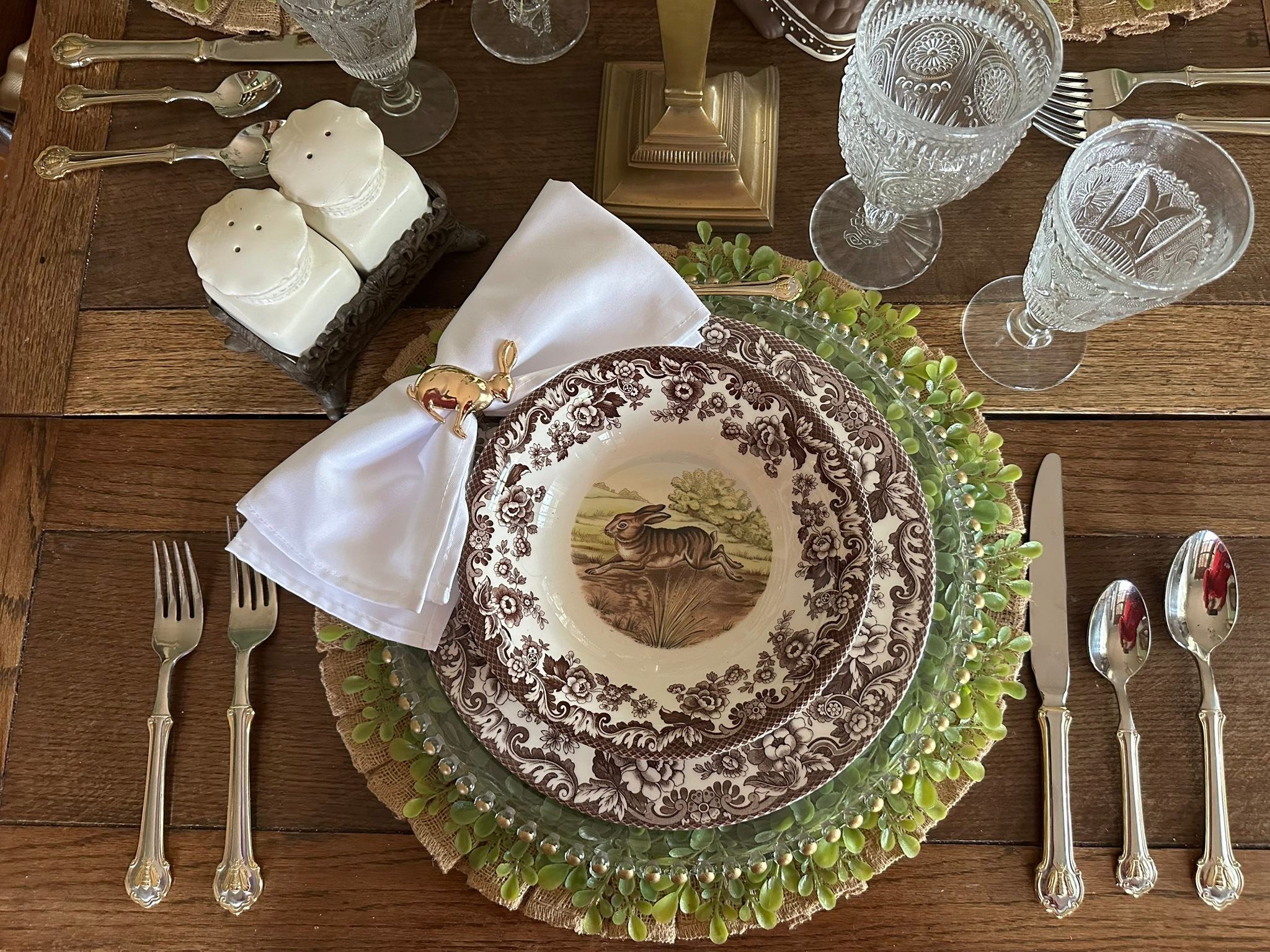 2025 Easter table setting with Spode Woodland dinnerware