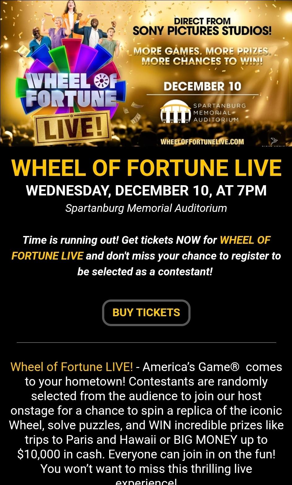 Wheel of Fortune live in Spartanburg, SC