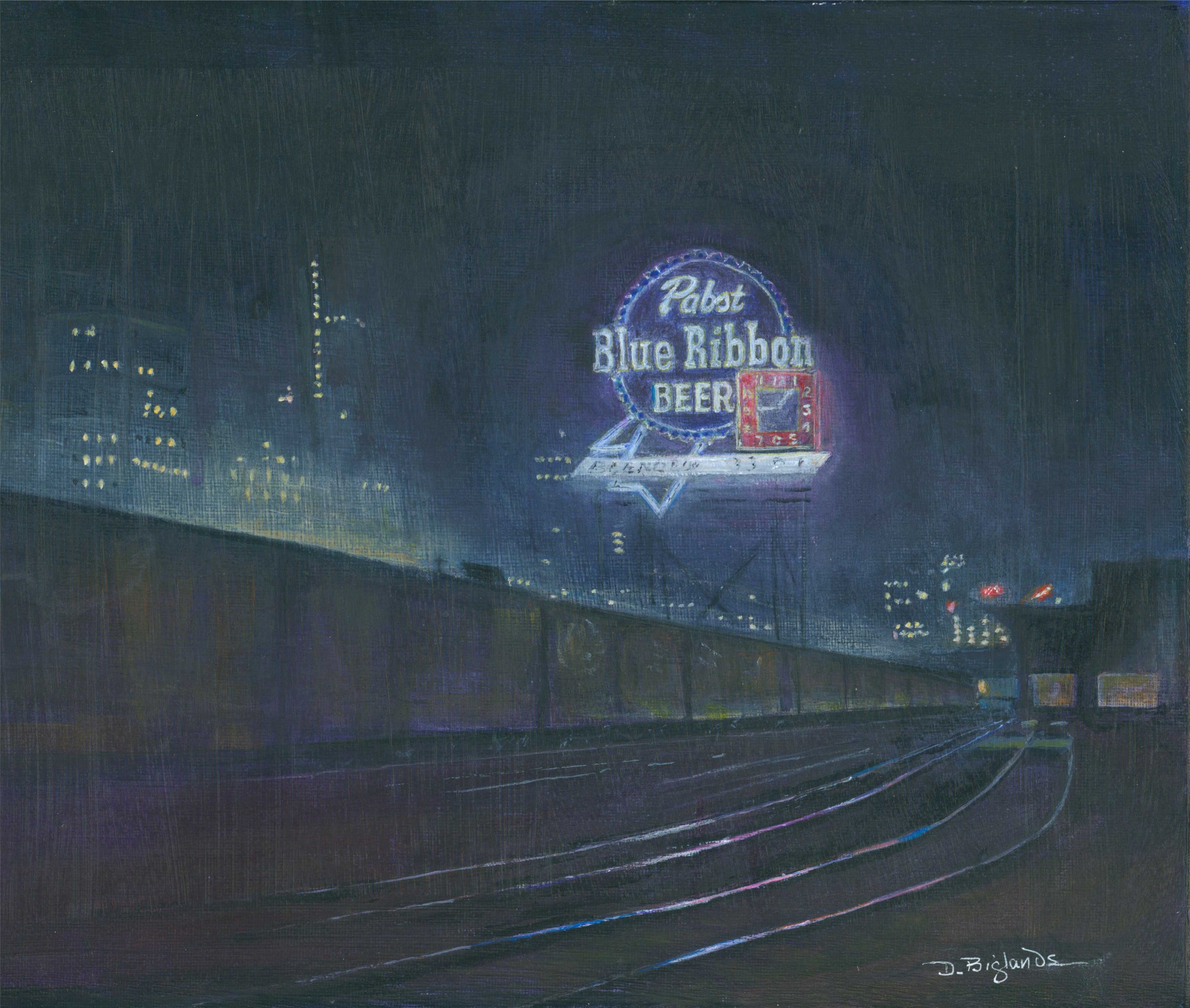 Painting of Vintage Pabst Blue Ribbon Sign in Chicago
