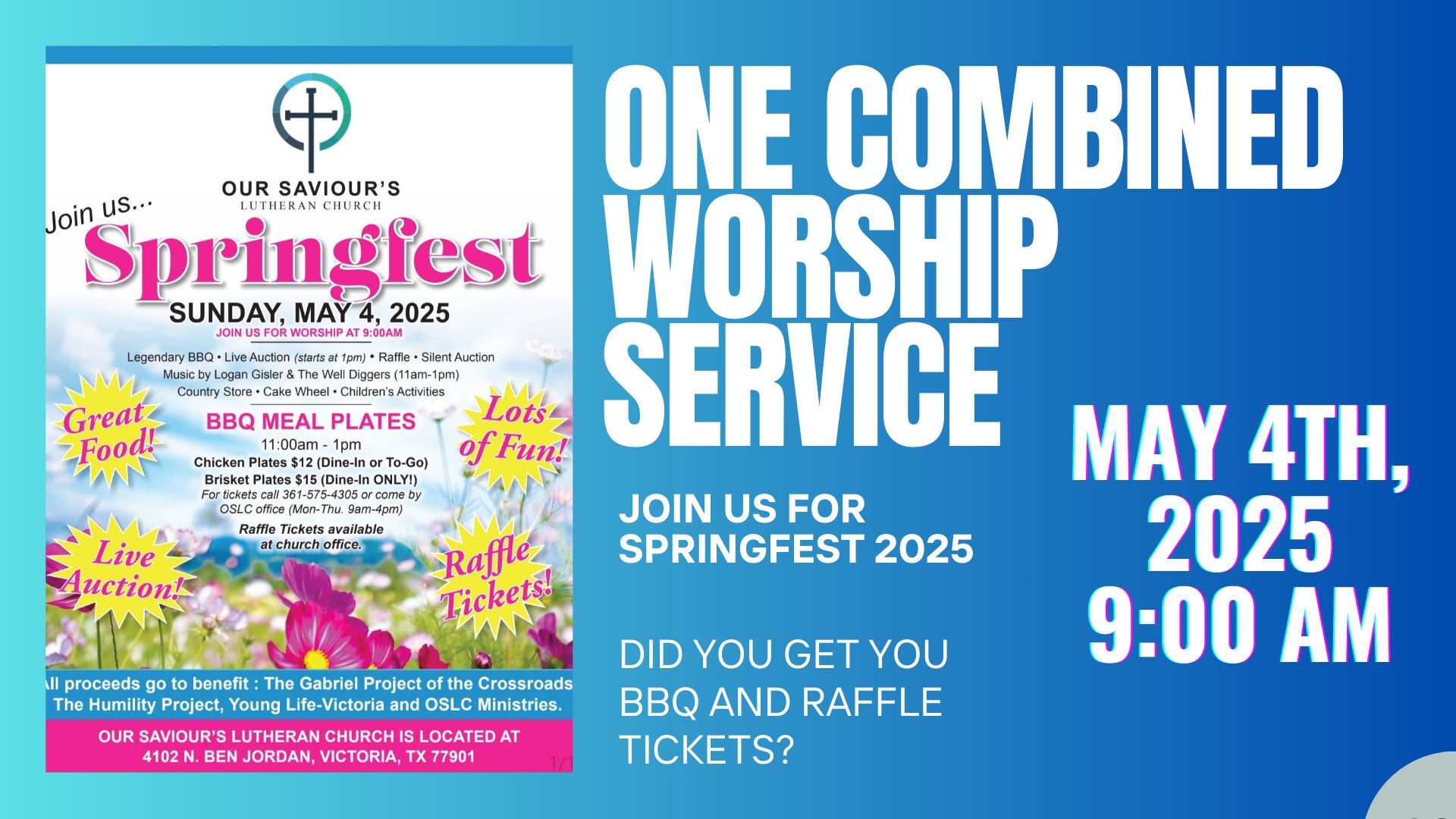 Our - We will have ONE COMBINE SERVICE on Sunday, May 4th at 9:00 am in ...