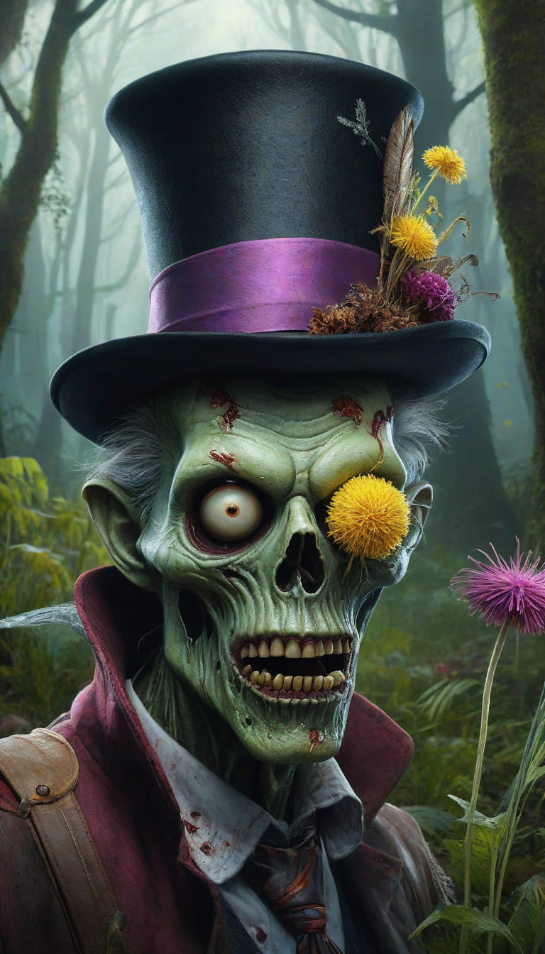 Trevor Brown's whimsical zombie artwork in eerie woods
