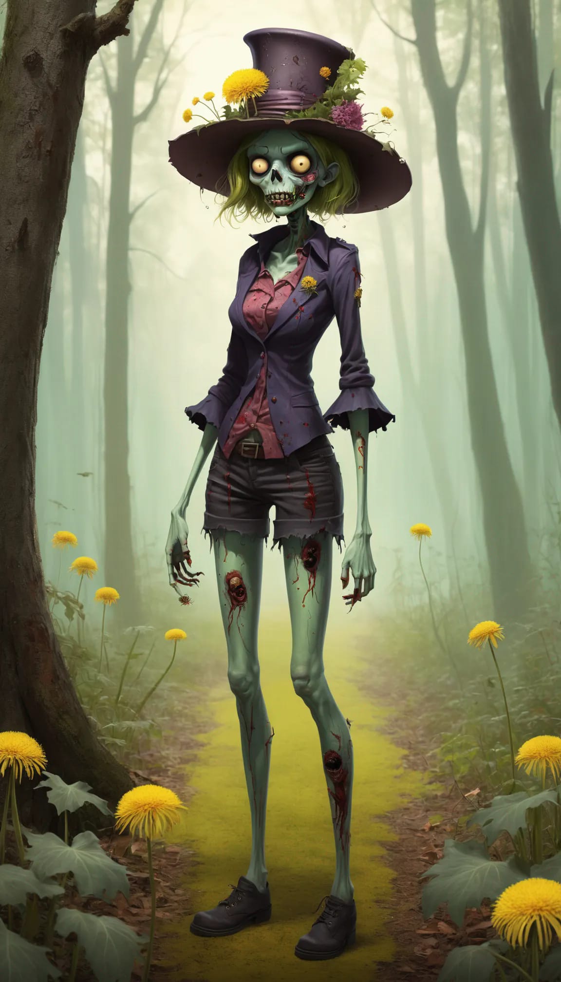 Trevor Brown's whimsical zombie artwork in eerie woods