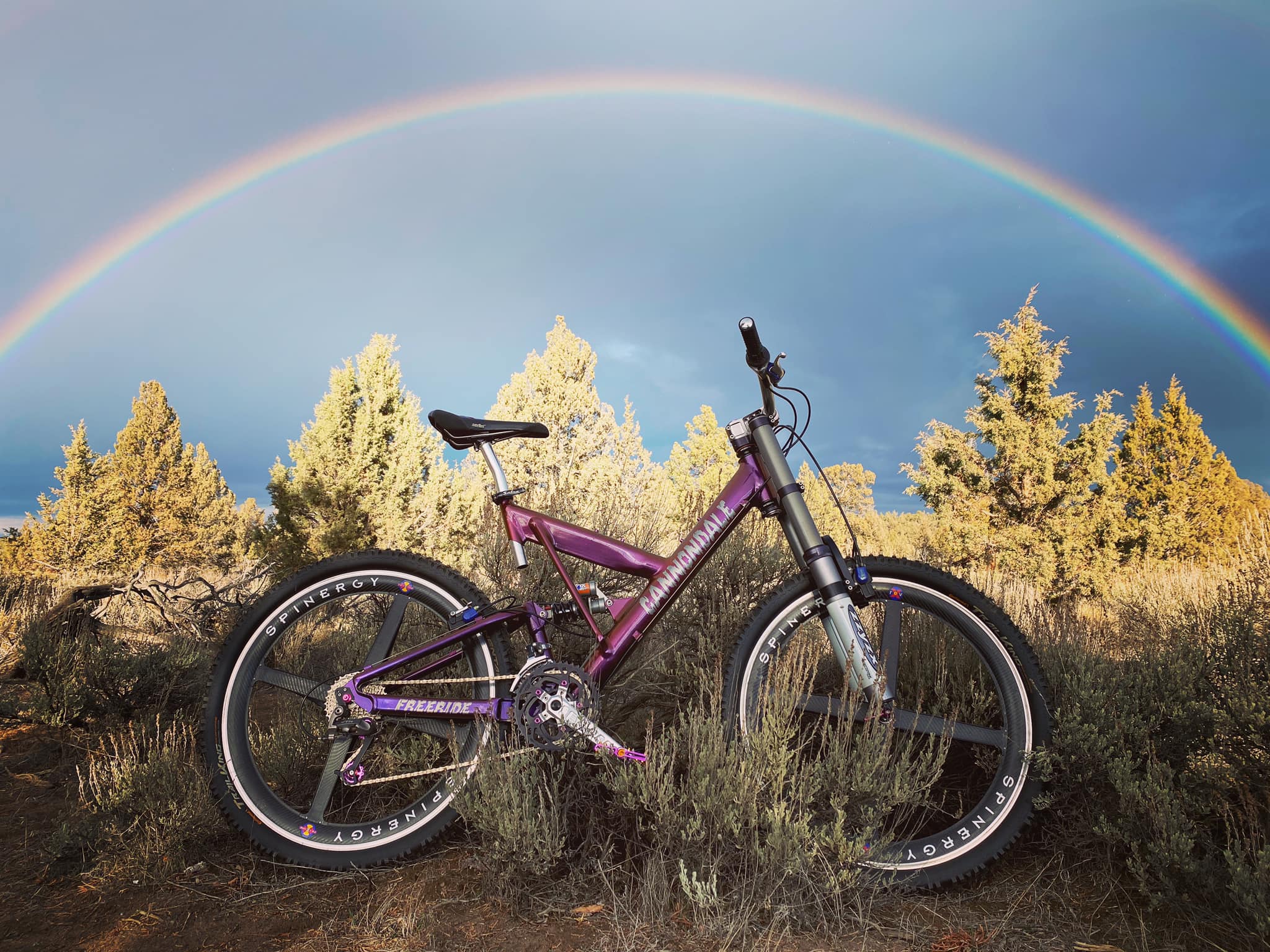 Vintage Cannondale bike with prismatic paint and Spinergy wheels