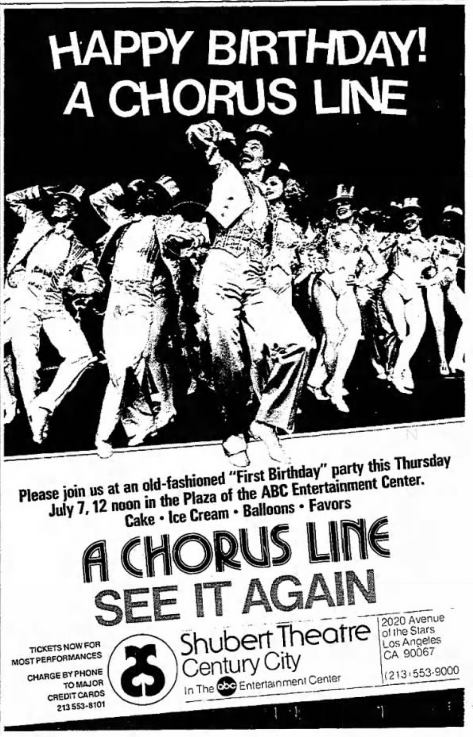 A Chorus Line at the Shubert Theater in New York City 1977