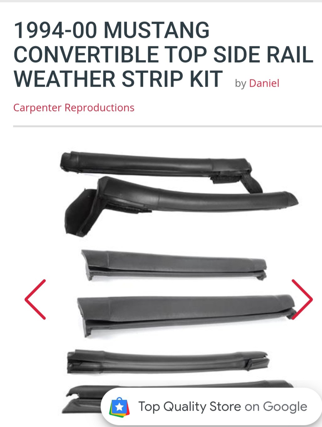 Roof Rail Weatherstrip Coupe USA Made Pair, 1967 1968 Mustang