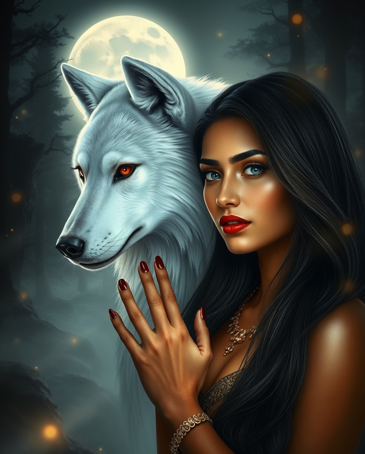 Leonardo AI : Create an image of a lonely wolf in a dark forest