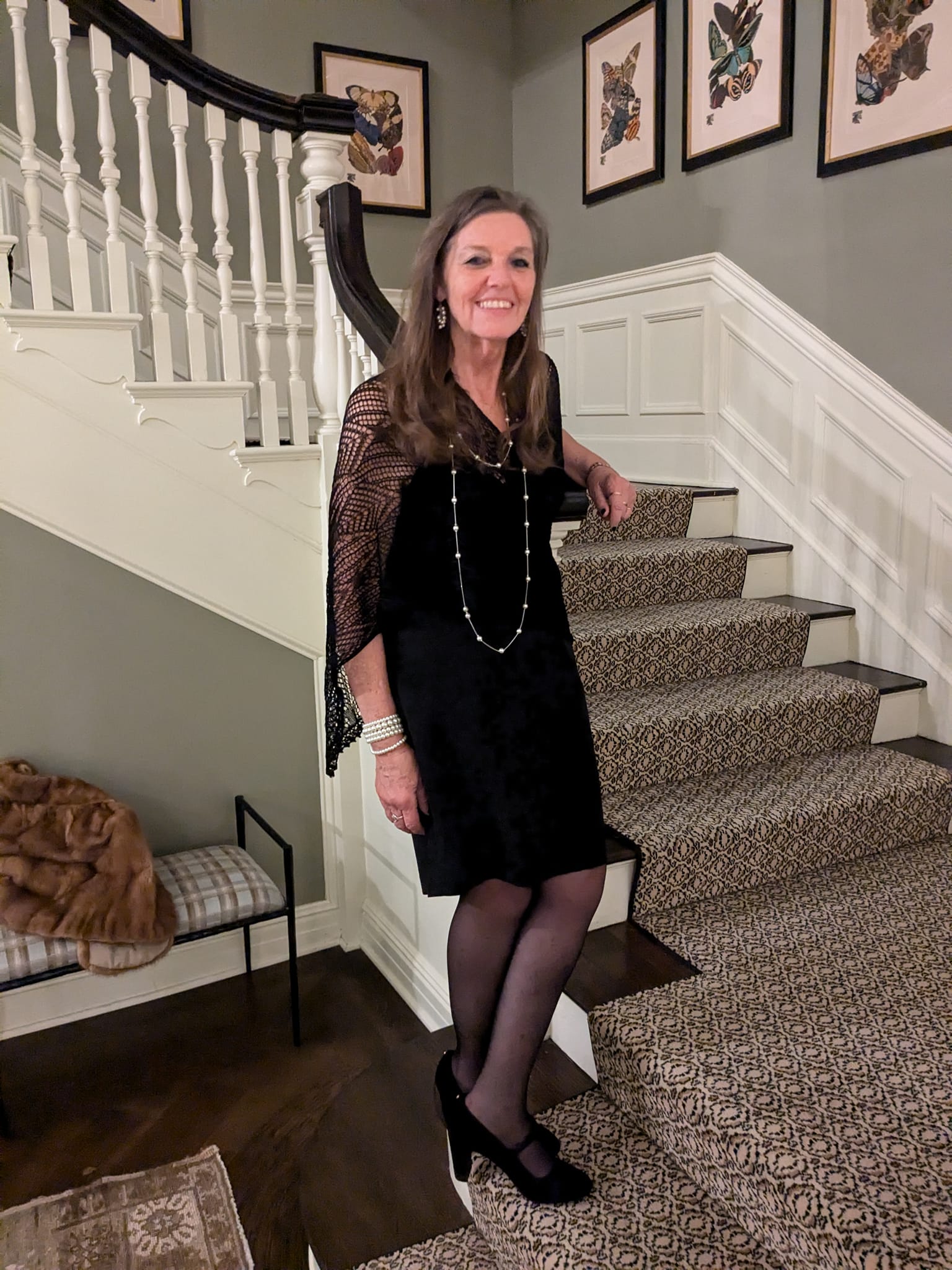 Dress up night with my little black dress, heels & mother's fur jacket at the Hunt Ball. (I know the fur thing is politically incorrect but it's over 60 years old from