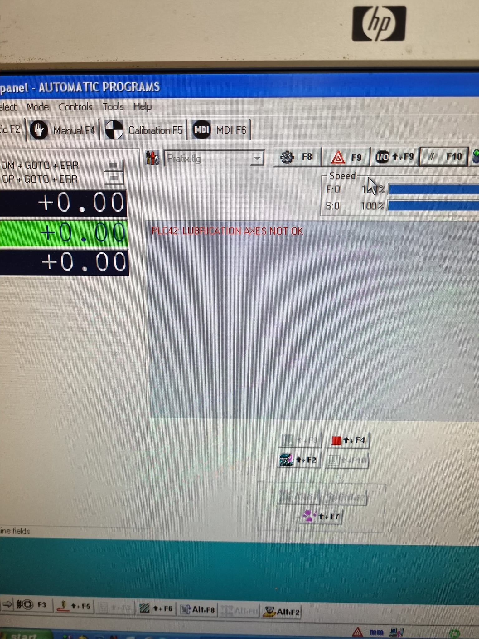 What causes the plc42 lubrication axis not okay error on a 2005