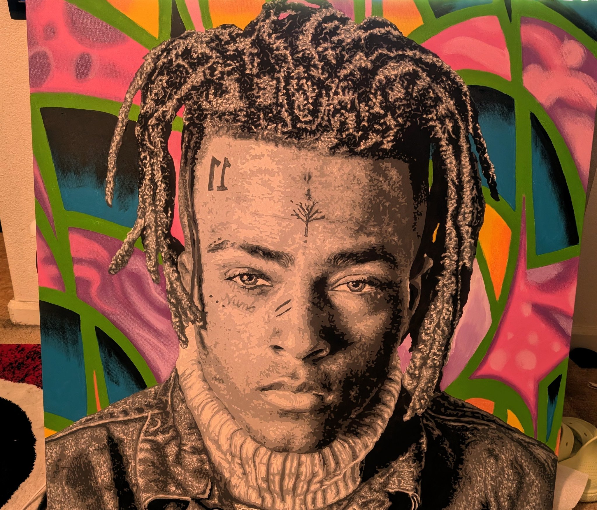Painting I did of rapper Xxxtentacion on a 36x36in canvas!
