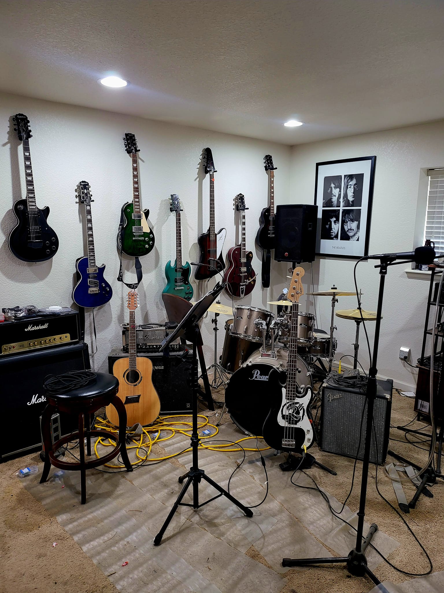 Guitar collector's basement boom room