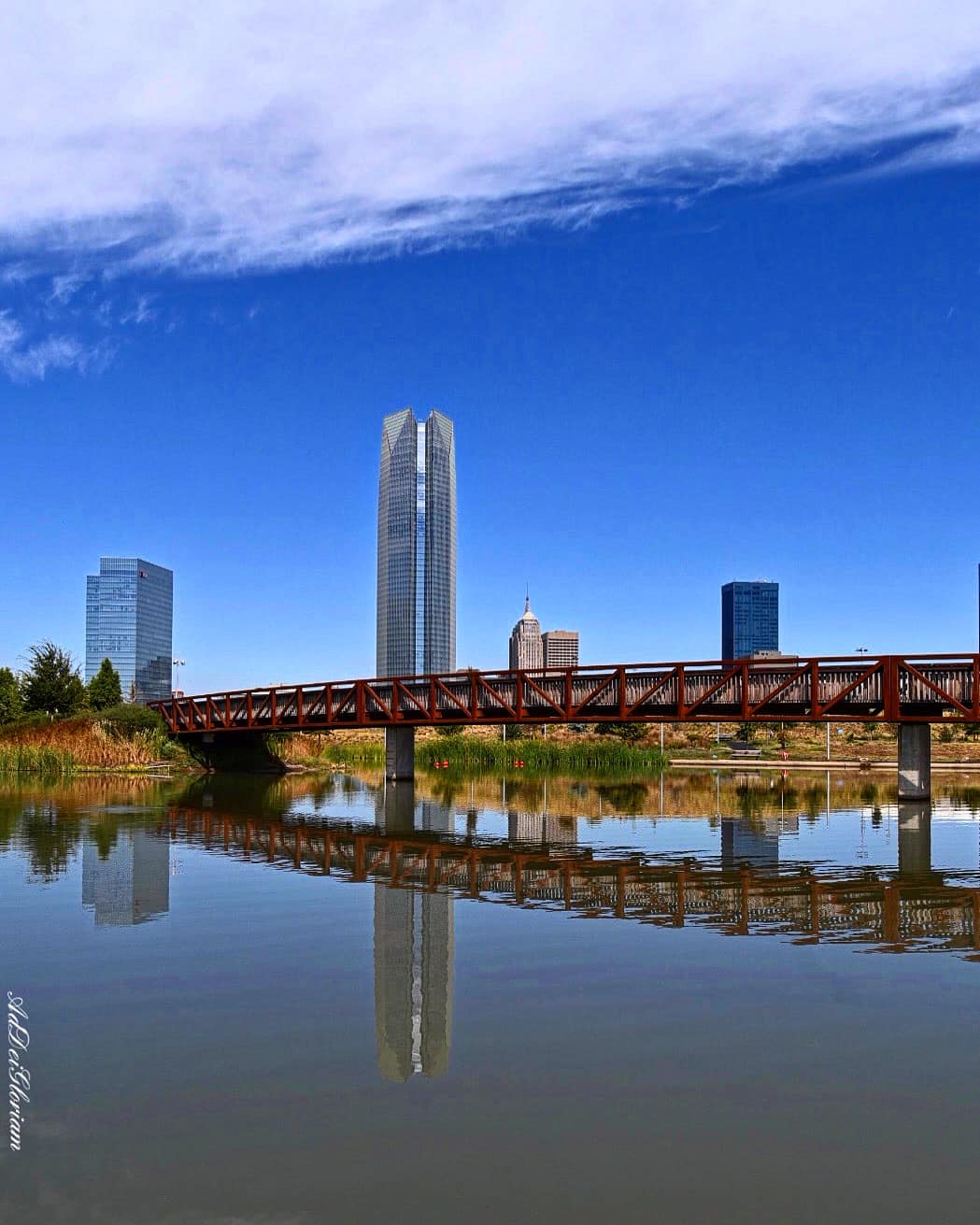 Scissortail Park Lake Bridge view in Oklahoma City