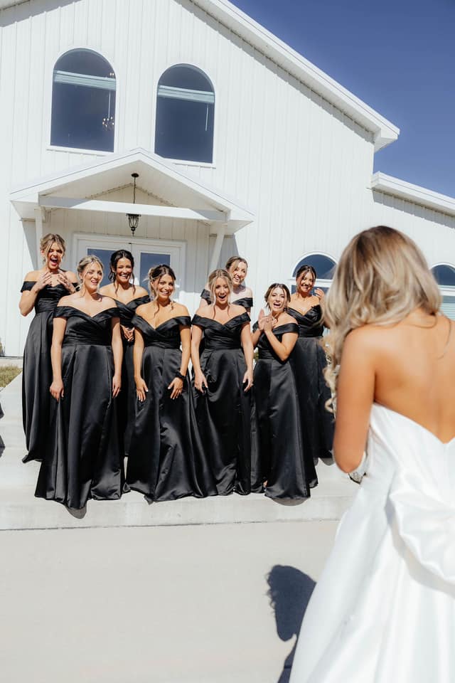 iso black shiny satin bridesmaid dresses with many styles