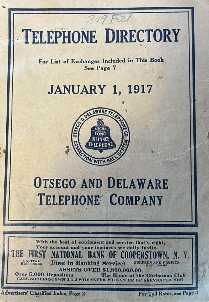 1917 Telephone Book. 319 F2 TELEPHONE DIRECTORY For List of