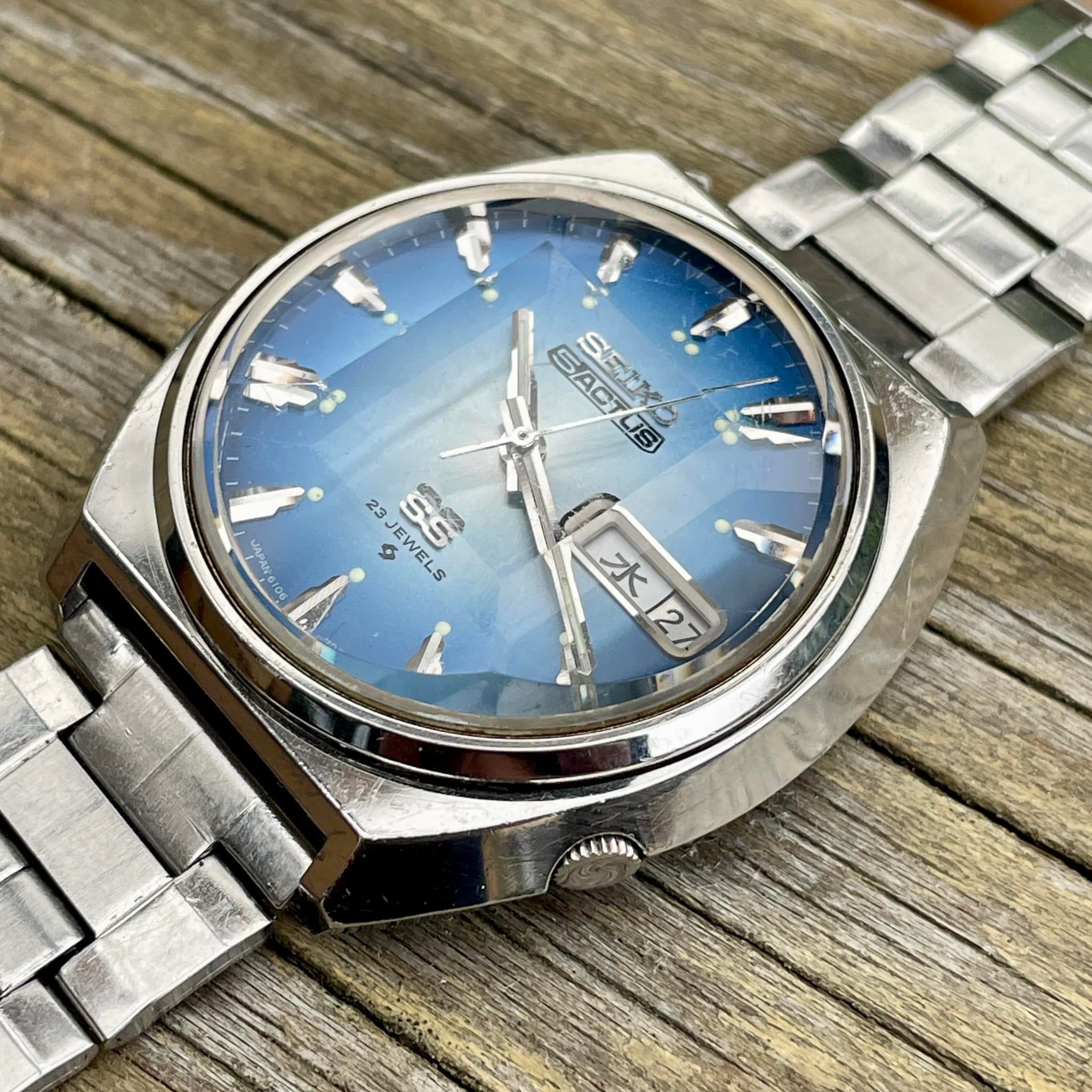 Restored 1973 Seiko watch with facet crystal