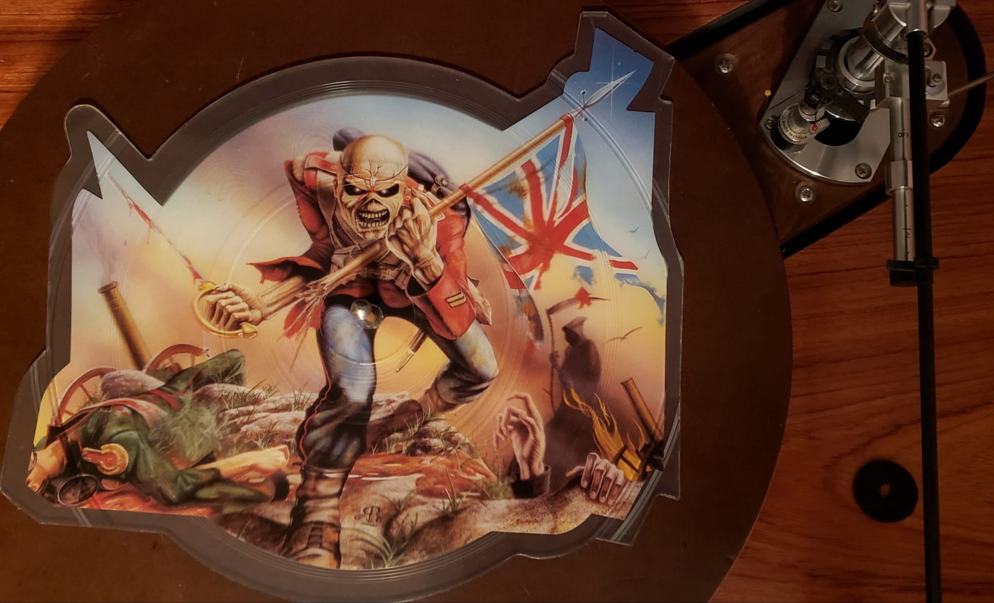 Now playing, The Trooper, Iron Maiden, another shaped picture disc