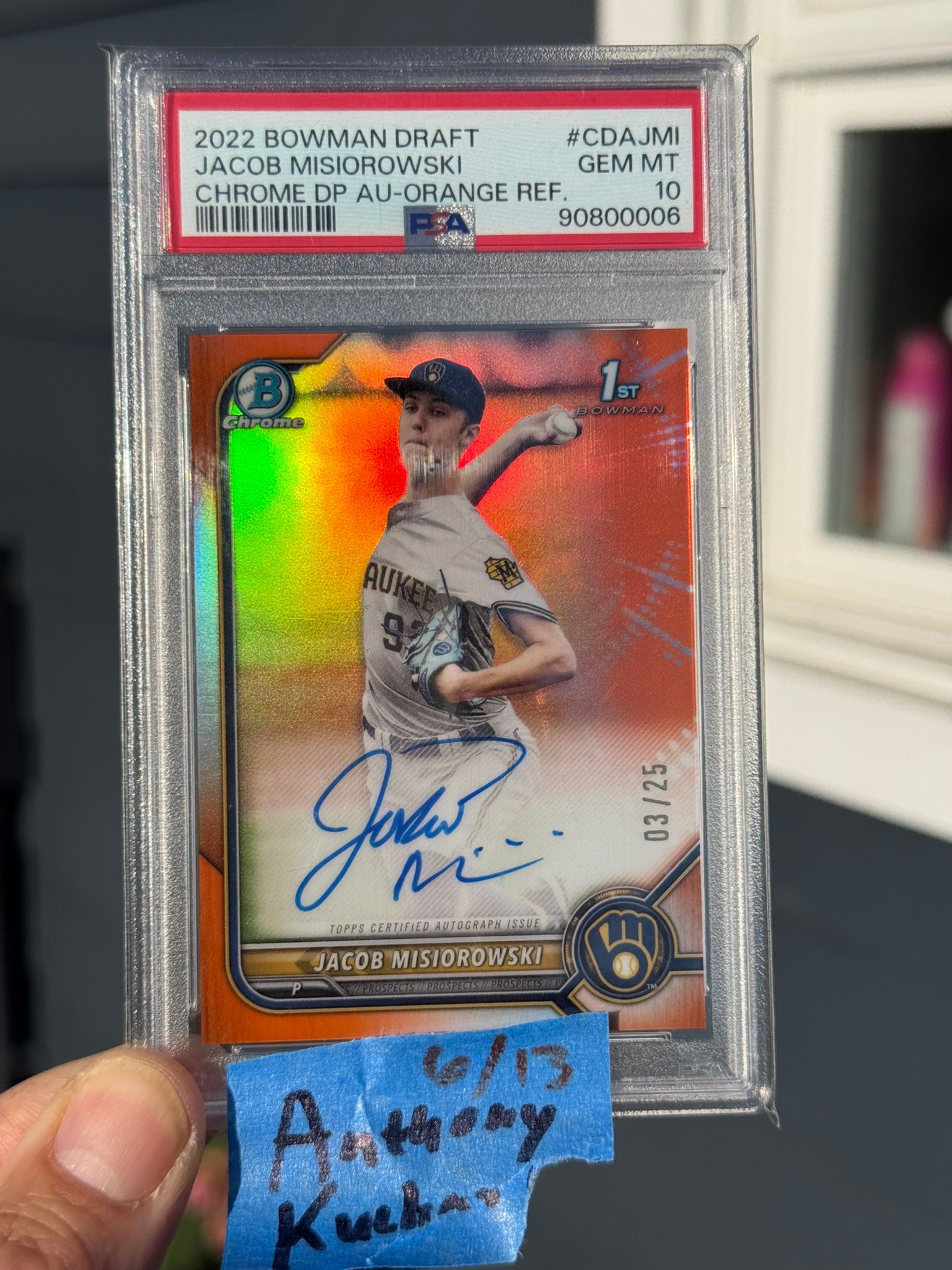2022 Bowman Draft Jacob Misiorowski Chrome DP AU-Orange Ref 10 for 