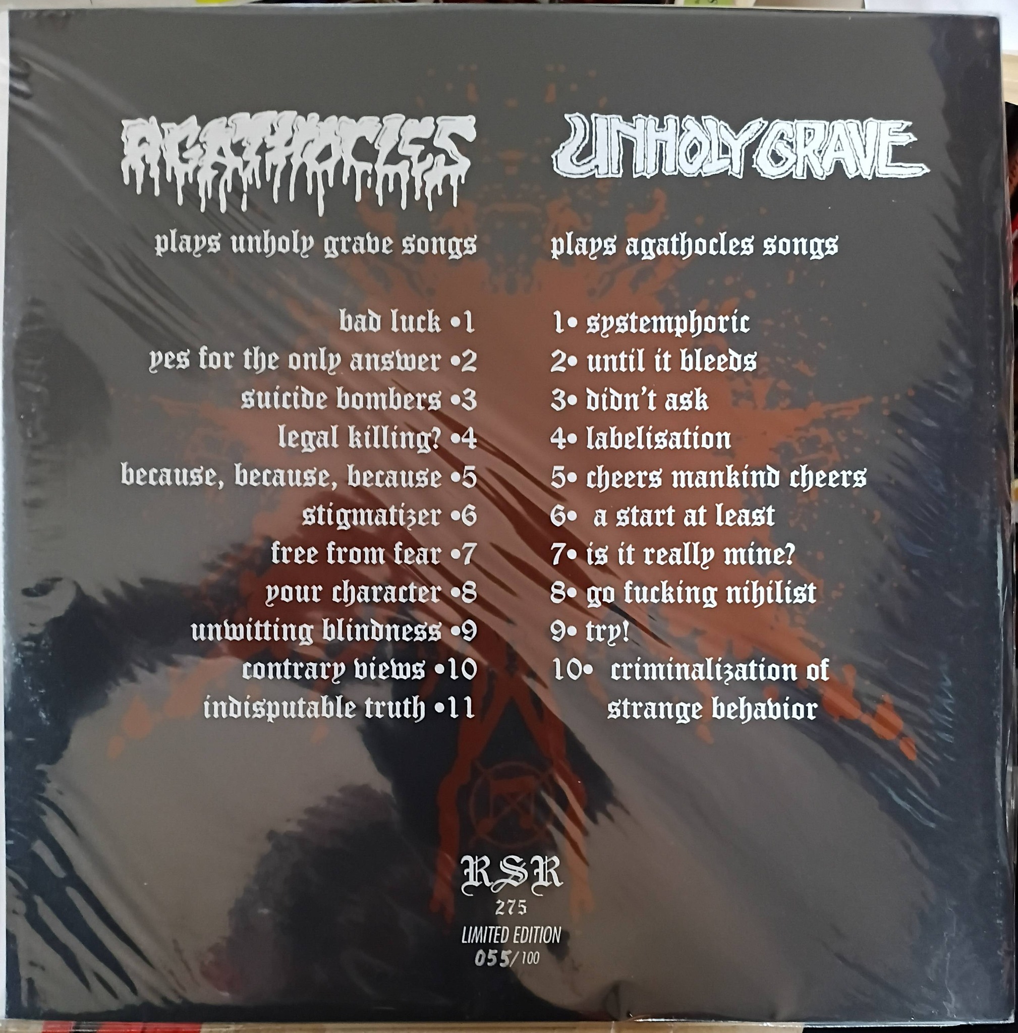 Agathocles/Unholy Grave split LP on Regurgitated Semen Records