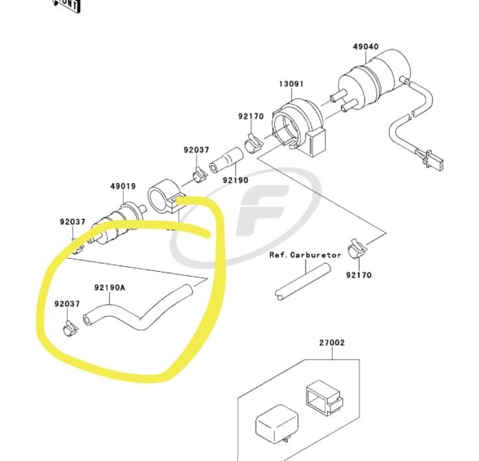 Hoses from fuel tank to carb on 1996 Kawasaki ZX7?