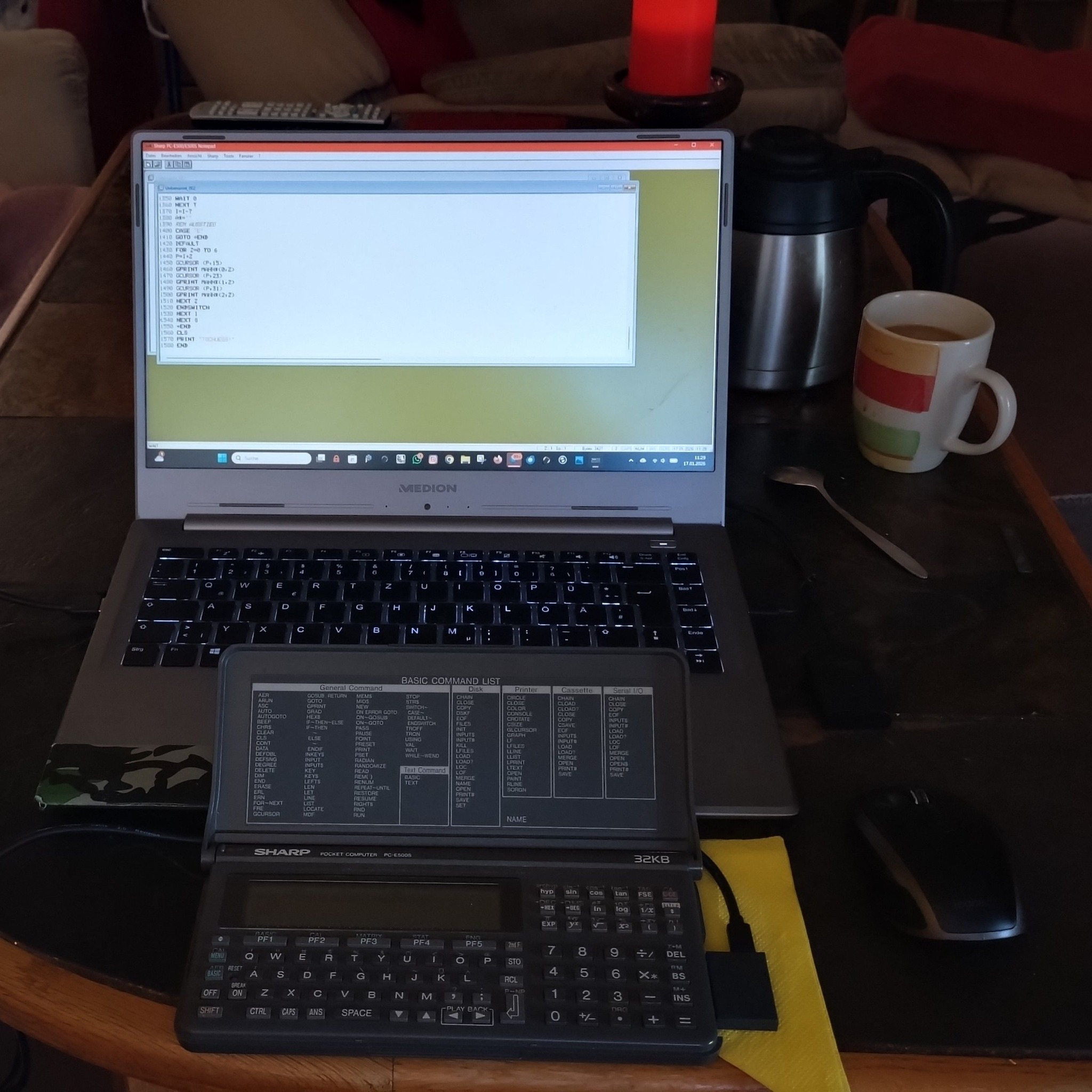 Sharp e-500s pocket computer with serial-to-usb adapter