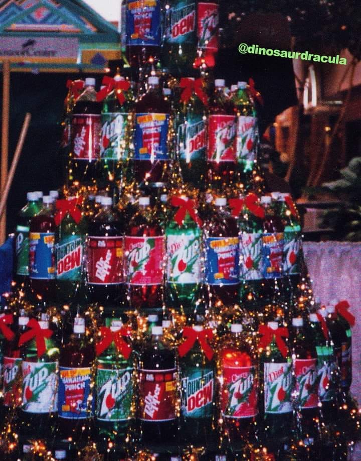 Enjoy the holiday cheer in this tower of soda from a 1997