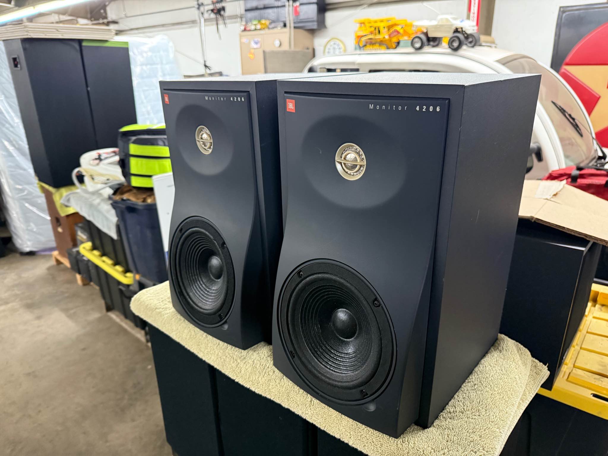 Jbl 4206 passive monitors. Don't let the size fool you. These