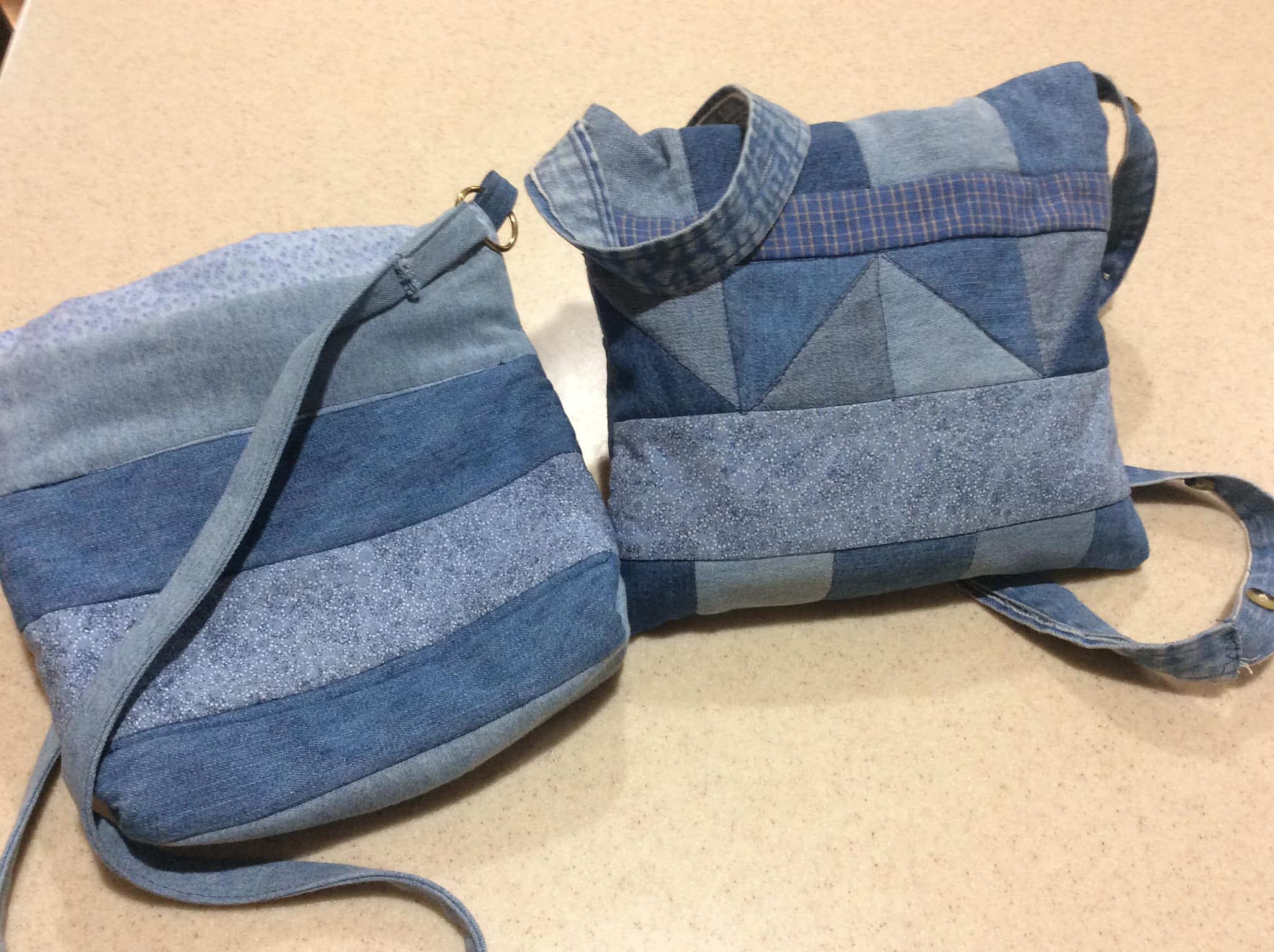 Denim crossbody bags made from upcycled shirts