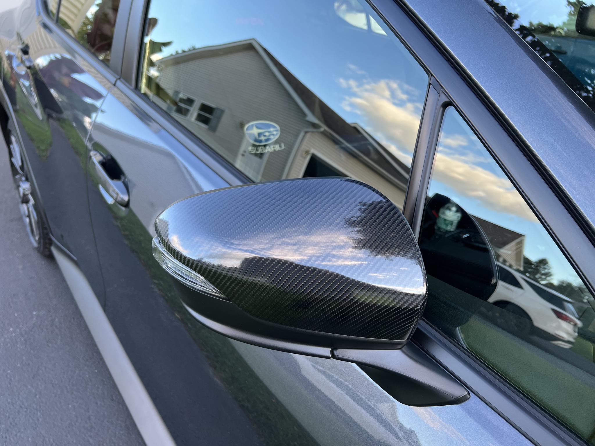 EZ Motoring Real Carbon Fiber Mirror Covers – For 2015-2021 Subaru WRX STI – Tape-On Overlay – Twill Weave 4 thumbnail image