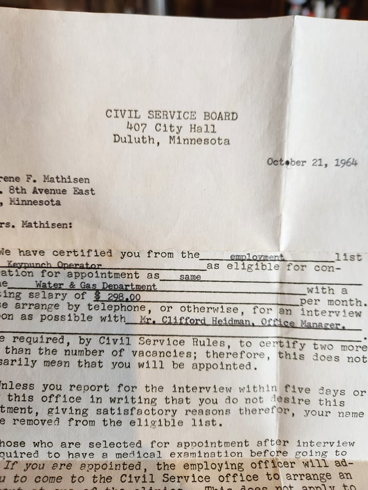 1964 salary was $298 a month