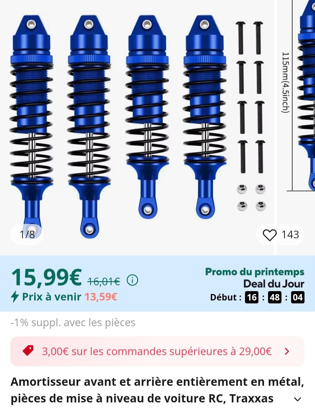 RC Accessoires Voitures pour MJX 14210 14209 1/14 Amortisseur Pression D'huile Métal Télécommande Véhicule Accessoires Mises À Niveau Remplacement Réparation(Blue