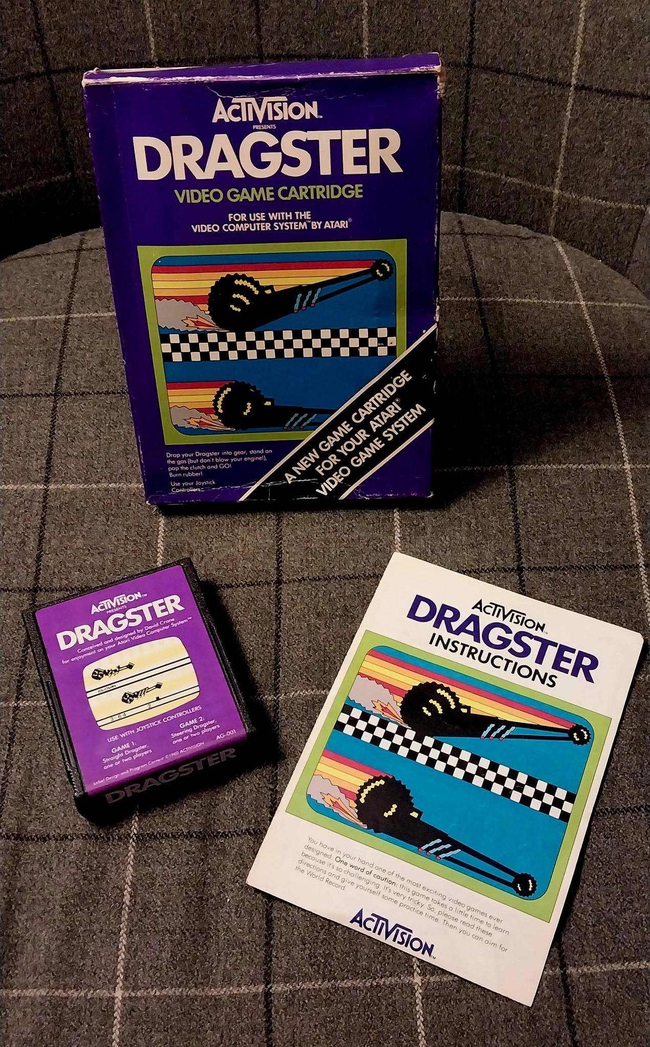 Jeu Atari 2600 Dragster - Version PAL Loose (sans Boîte) - État Correct Avec Inscription