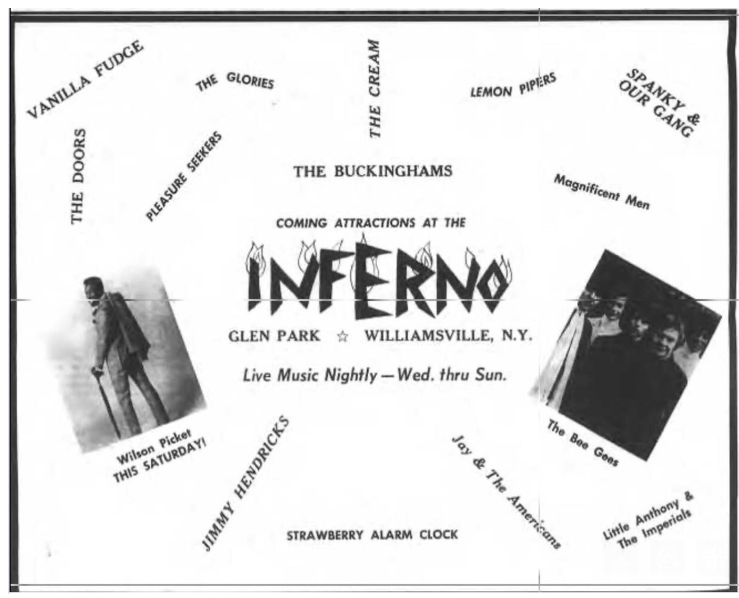 1968 Inferno concert schedule at Glen Park in Williamsville, NY
