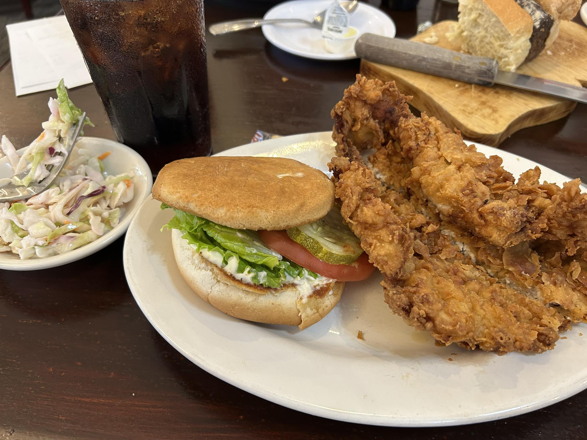 Delicious hand-breaded pork tenderloin at Crossroads Restaurant