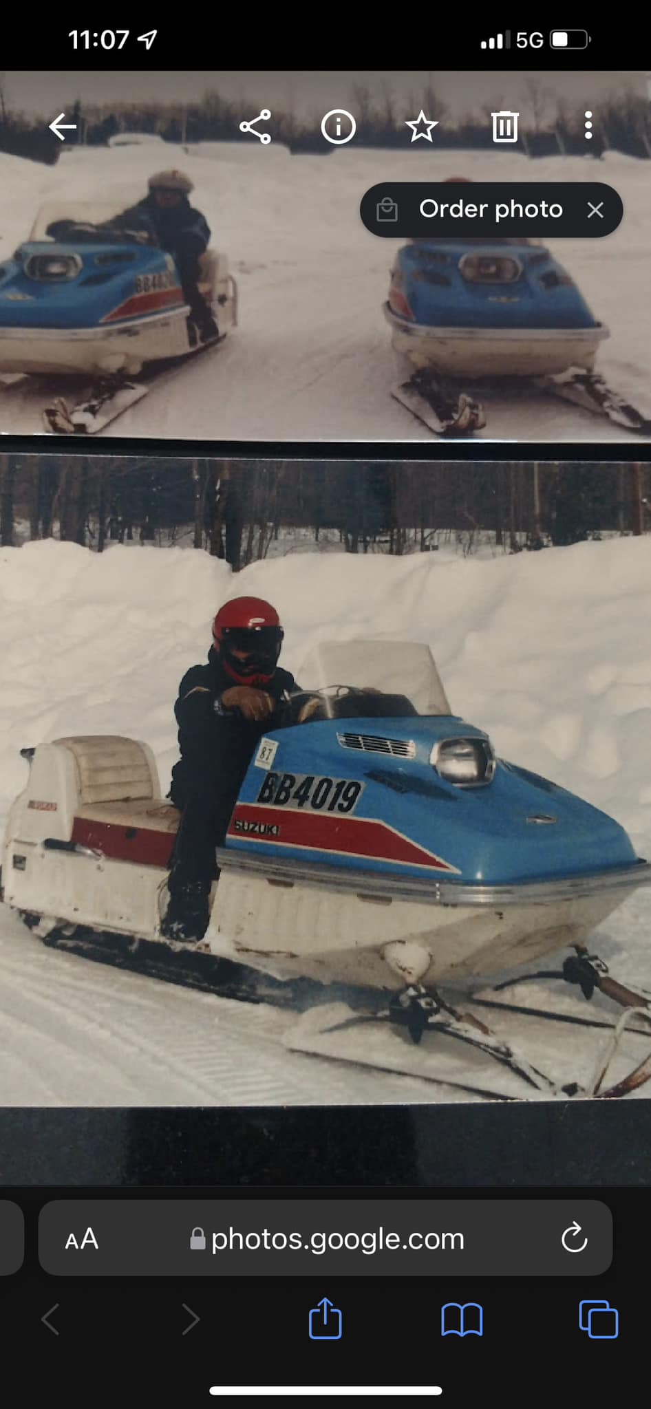 Gift of a bright blue vintage auto ski before Tired Iron Vintage