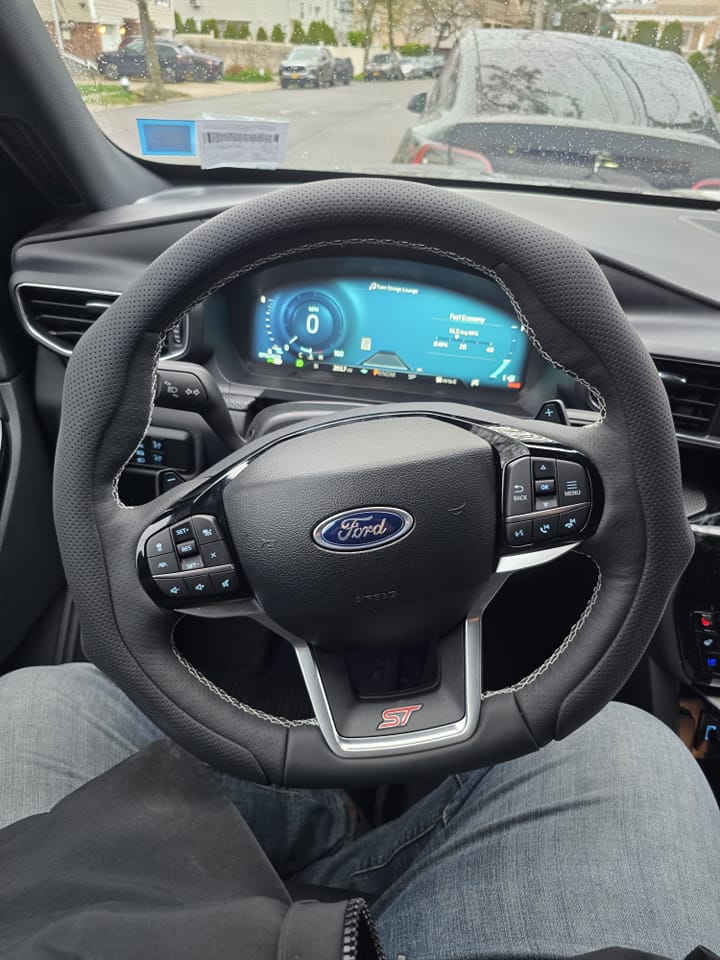 BDK Two-Tone Blue PU Leather Steering Wheel Cover – Non-Slip, Universal Fit For Cars/Vans/SUVs