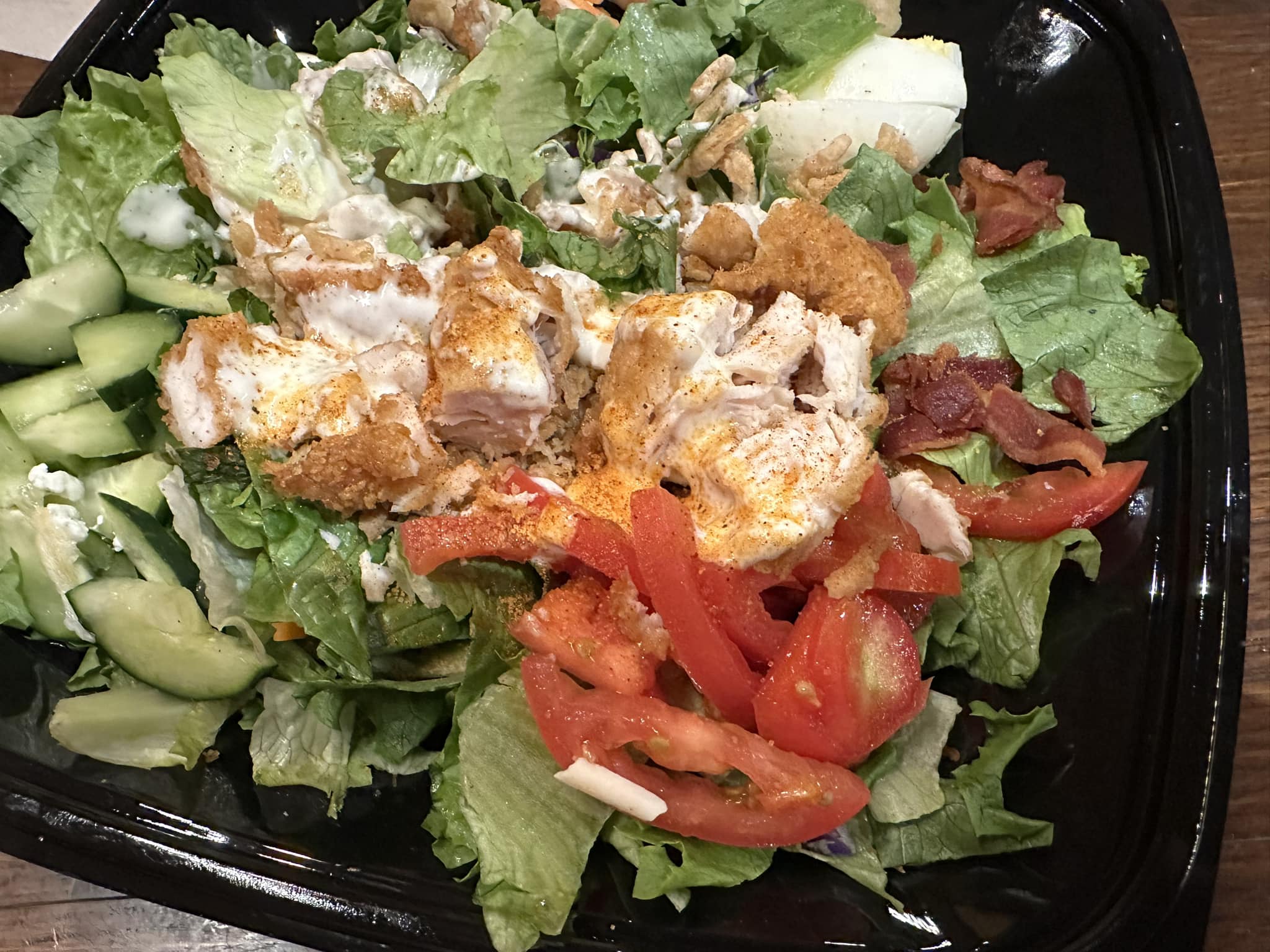 Zaxby's salad with fried chicken and blue cheese dressing