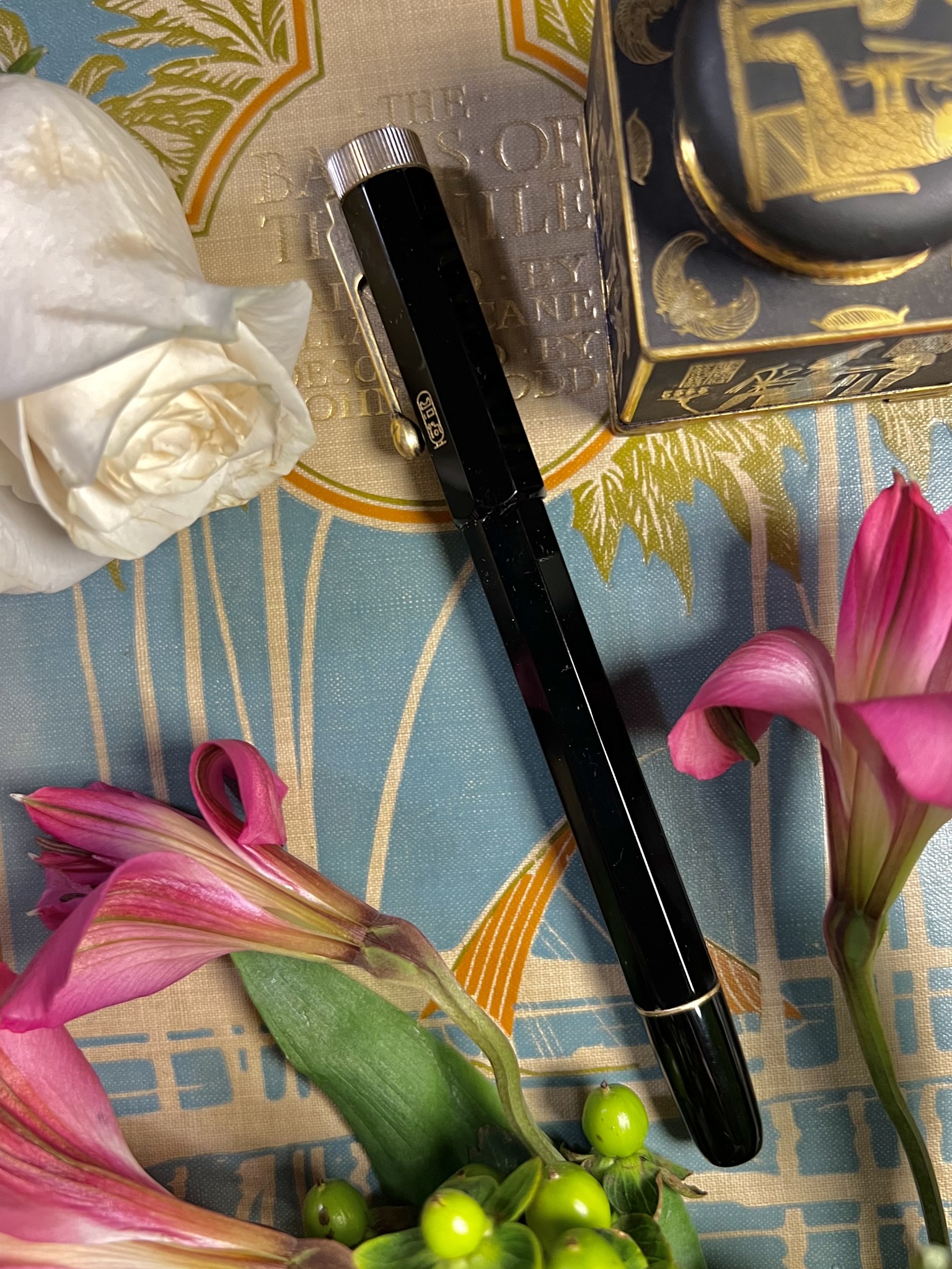 Montblanc Egyptomania pen and vintage inkwell