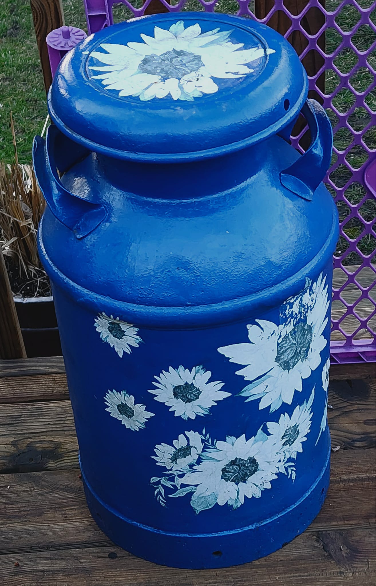 Upcycled farmhouse milk jug from plastic container and bowls