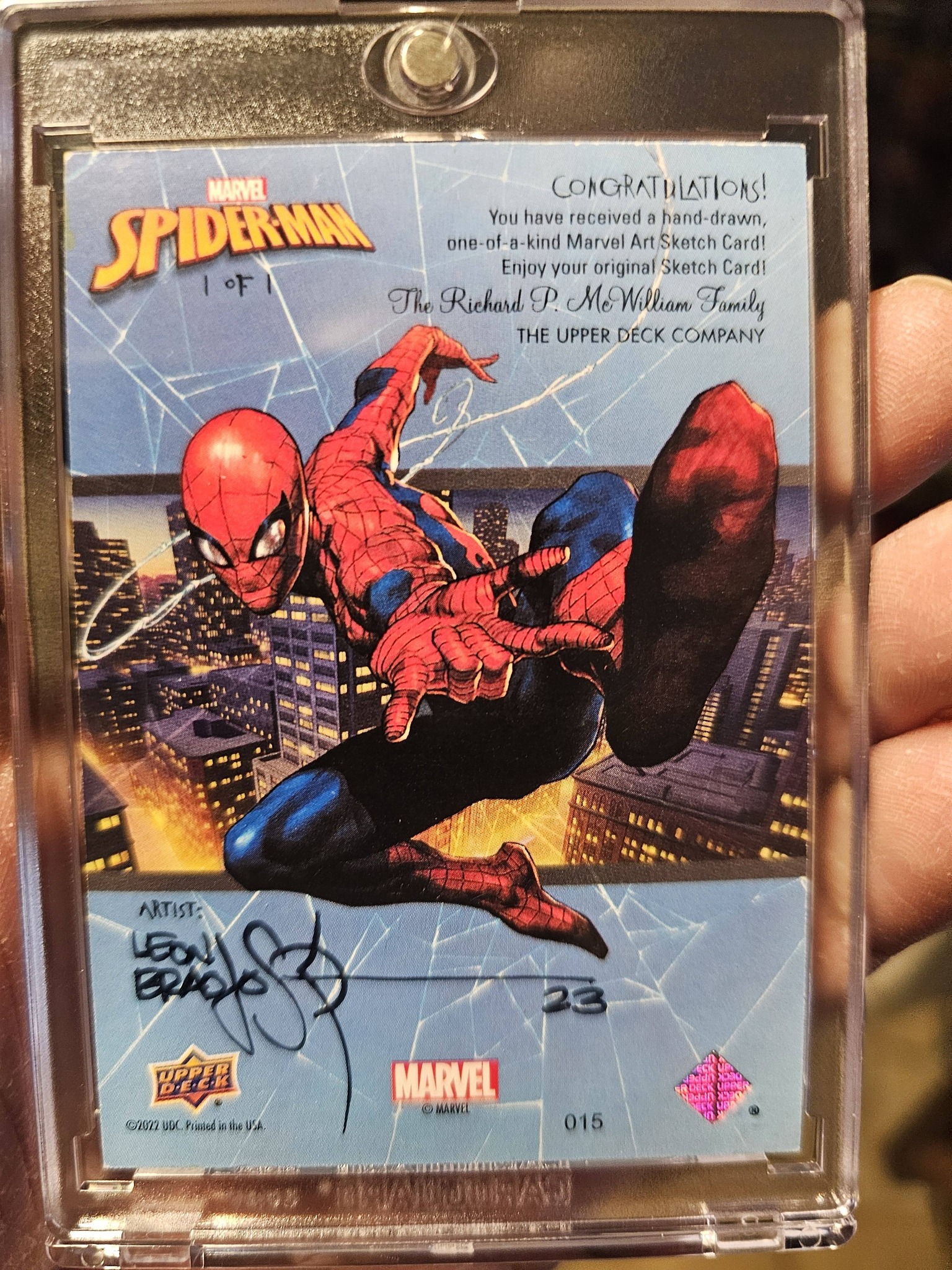 Rare Spider-Man one of one sketch card pulled from Upper Deck pack