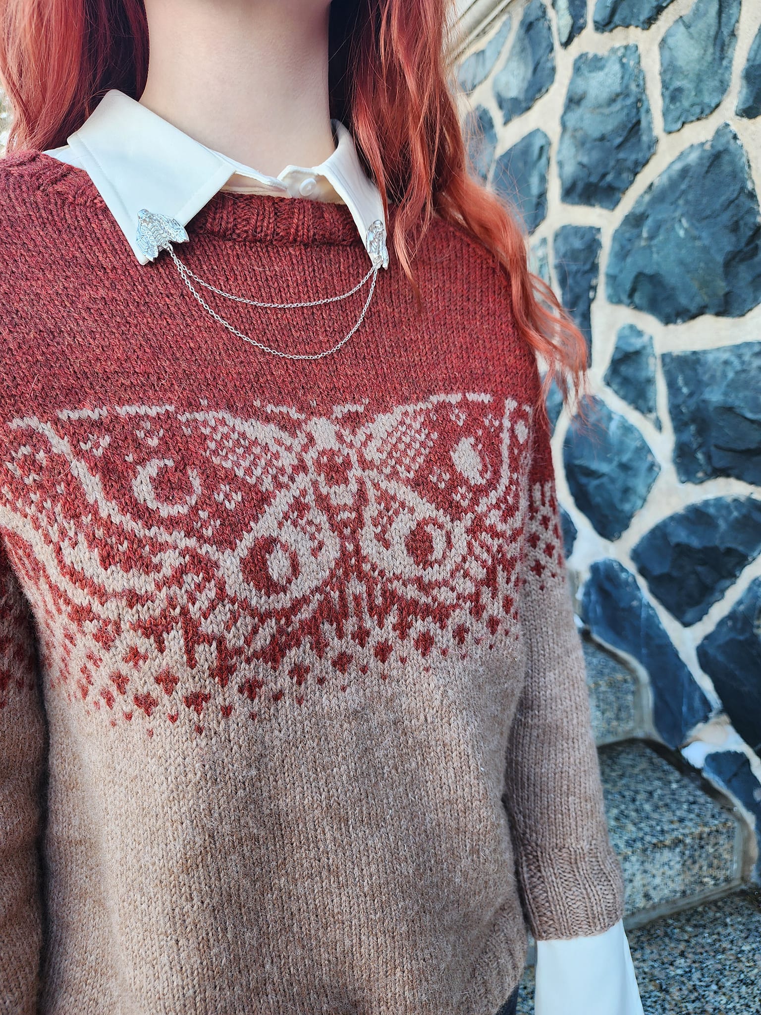 Moon Moth sweater knitting project with Cascade Yarn