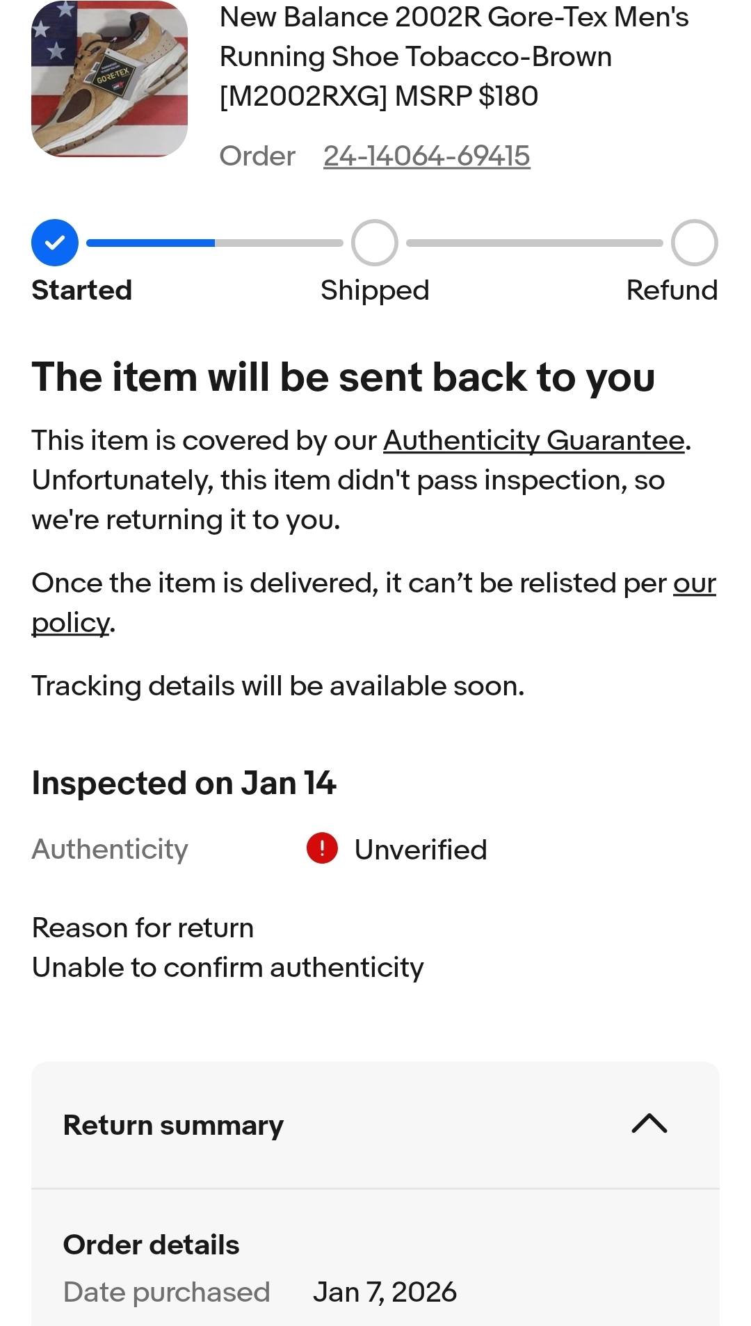 Ebay authentication issues with New Balance shoes